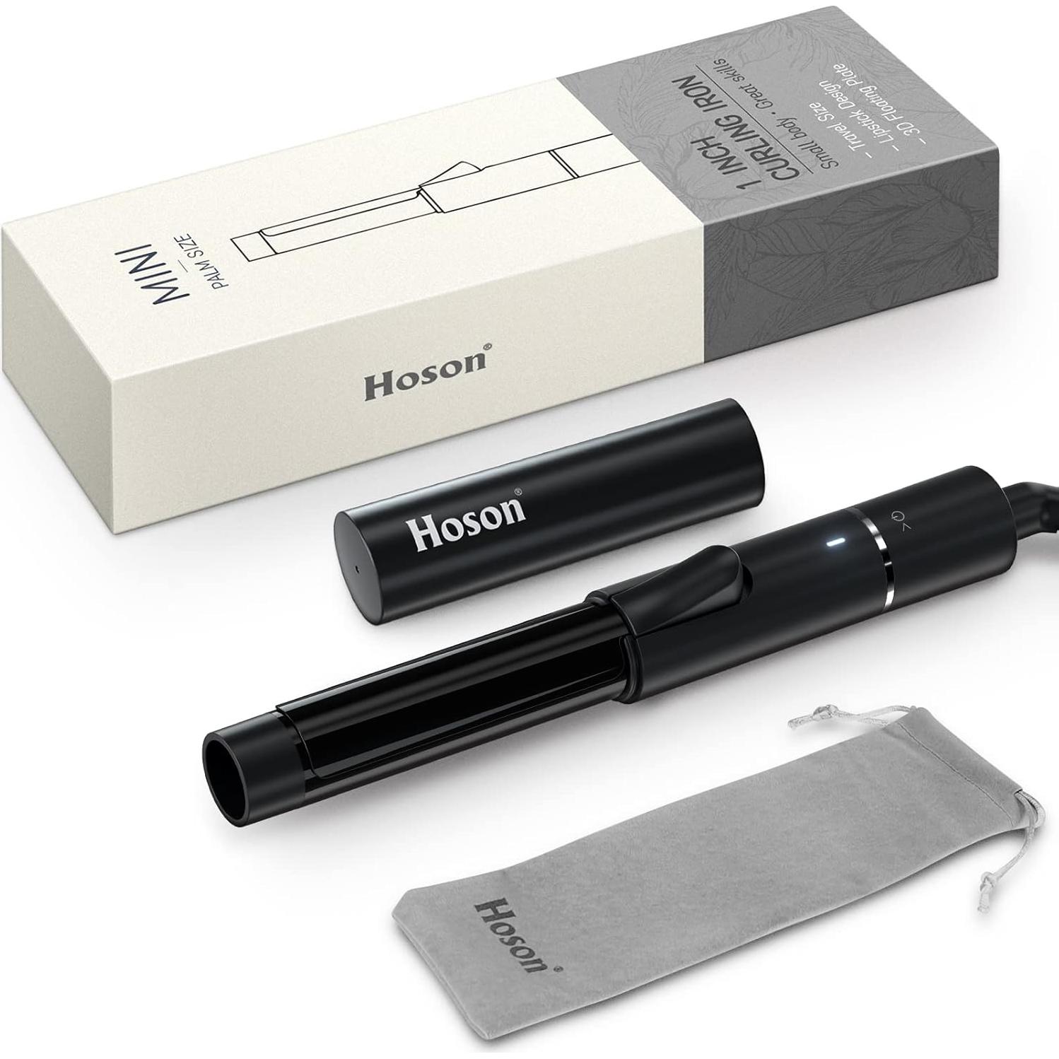 Mini Plancha de Rizar Cerámica Hoson 2.54 cm Doble Voltaje Negro