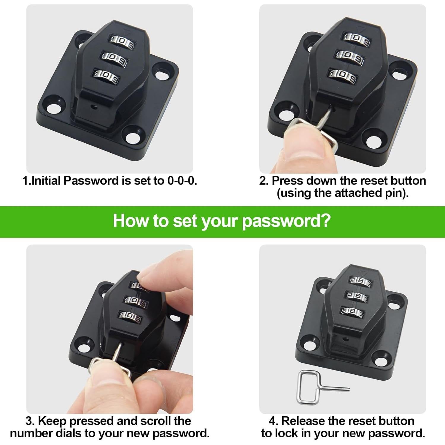 Cerradura de Combinación KIBBEH de Acero Inoxidable Negra