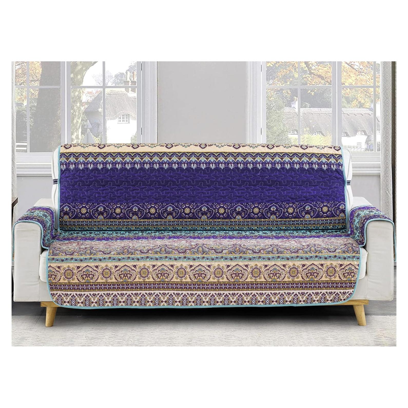 Funda de Sofá Boho Yiran Azul Púrpura 3 Plazas Microfibra