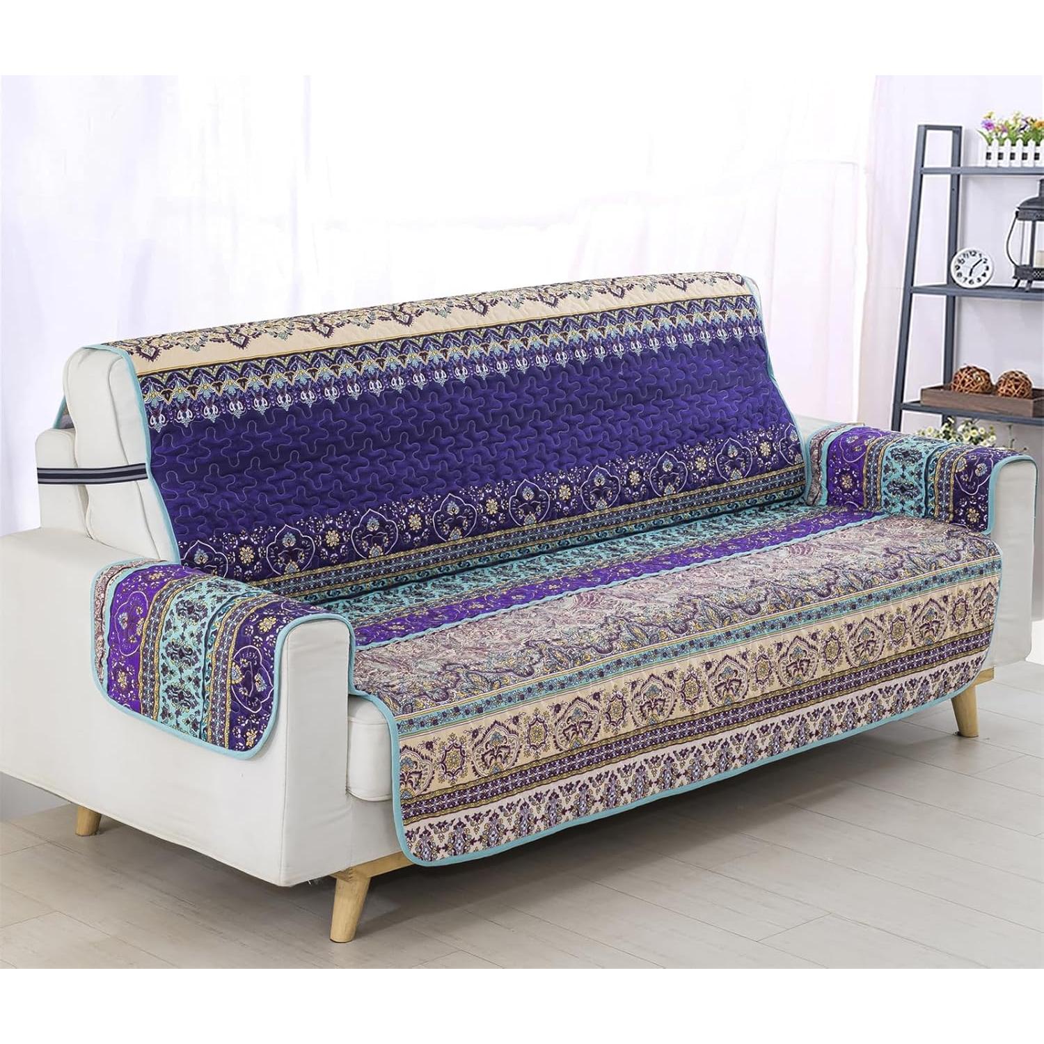 Funda de Sofá Boho Yiran Azul Púrpura 3 Plazas Microfibra