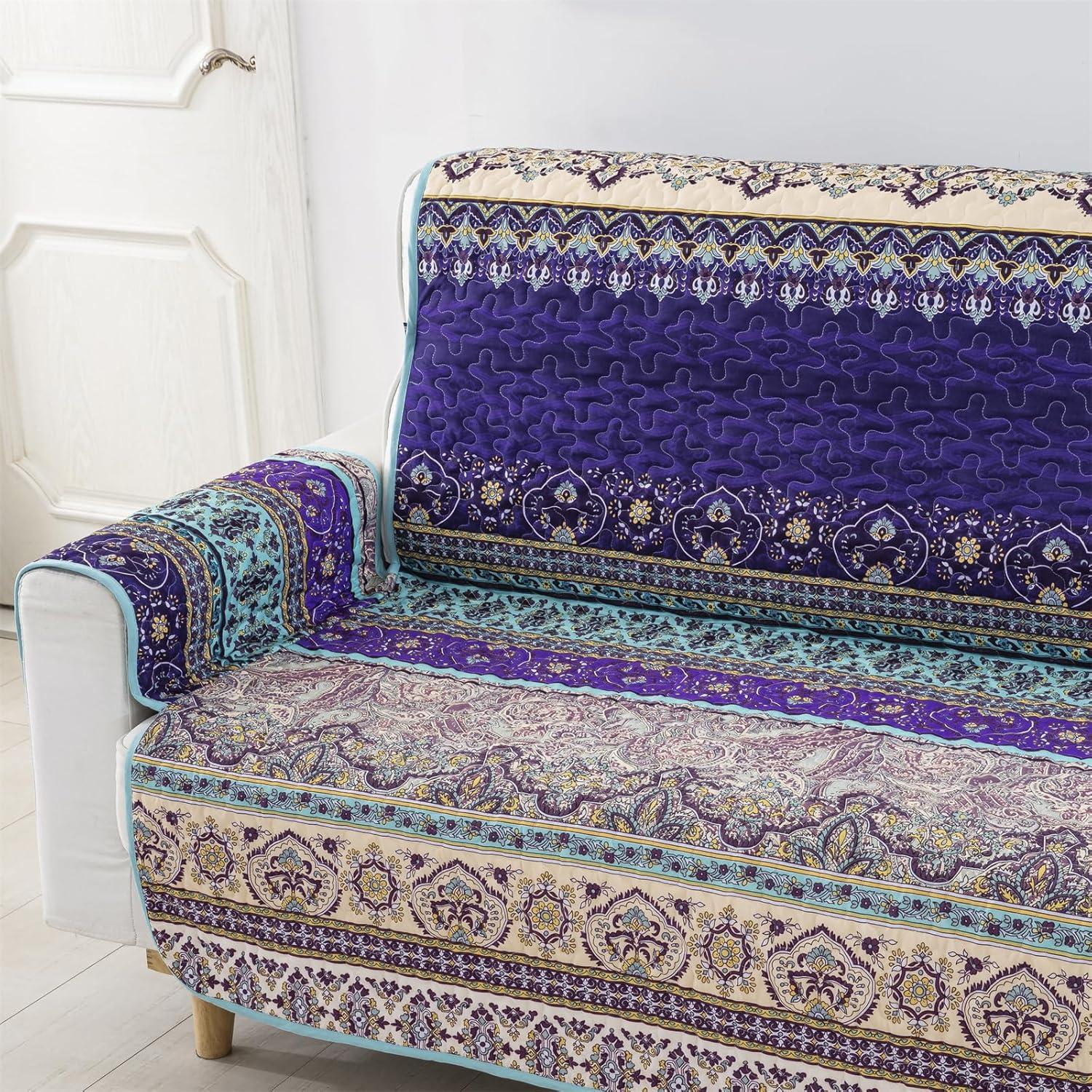 Funda de Sofá Boho Yiran Azul Púrpura 3 Plazas Microfibra