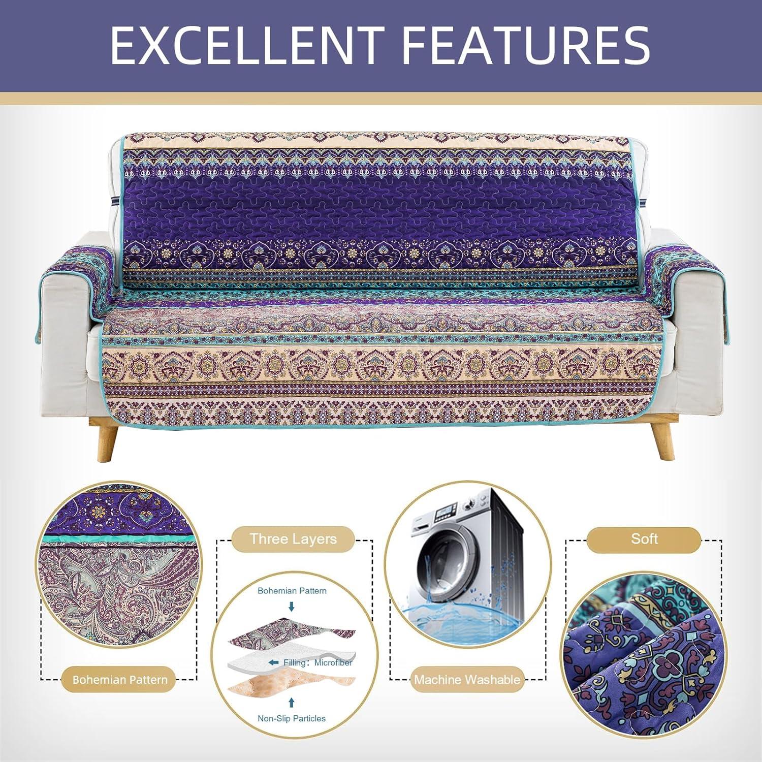 Funda de Sofá Boho Yiran Azul Púrpura 3 Plazas Microfibra