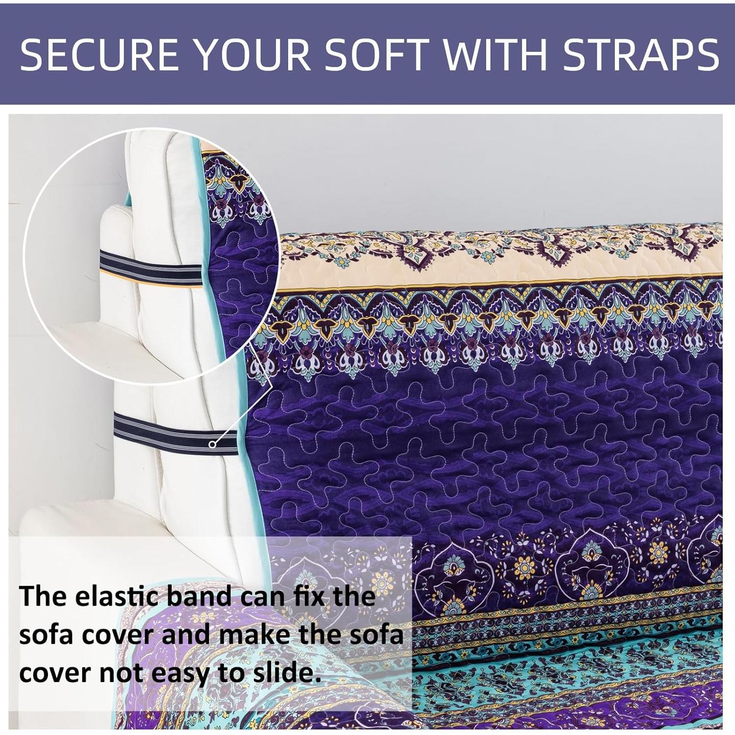 Funda de Sofá Boho Yiran Azul Púrpura 3 Plazas Microfibra