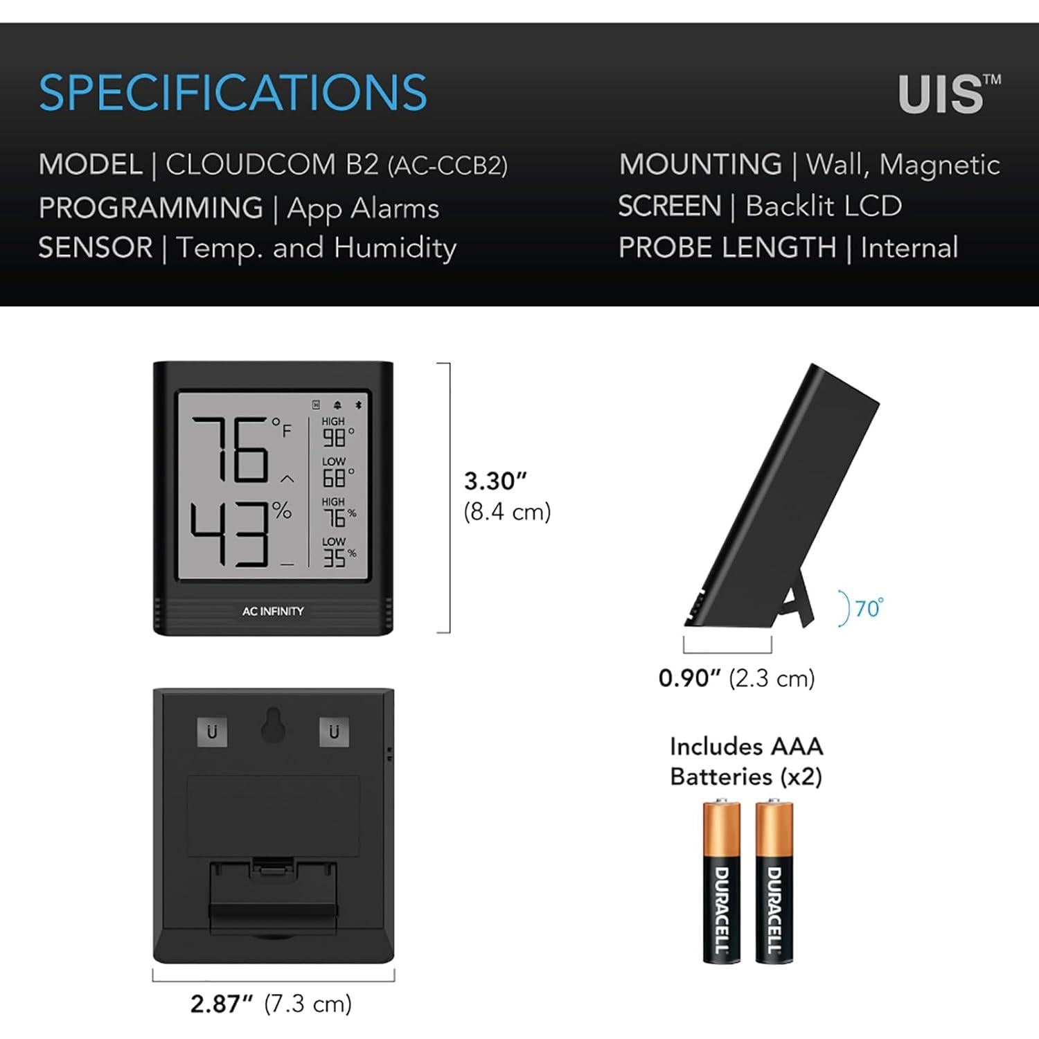 Higrómetro Inteligente AC Infinity CLOUDCOM B2 Bluetooth 140g