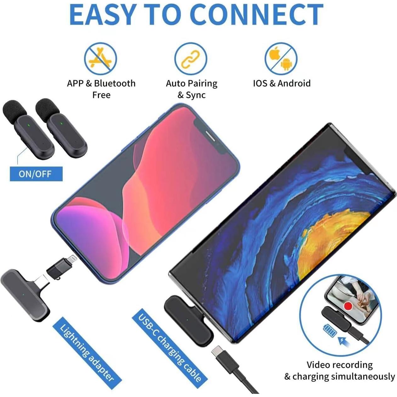 Micrófono Lavalier Inalámbrico 2 Piezas con Estuche Carga