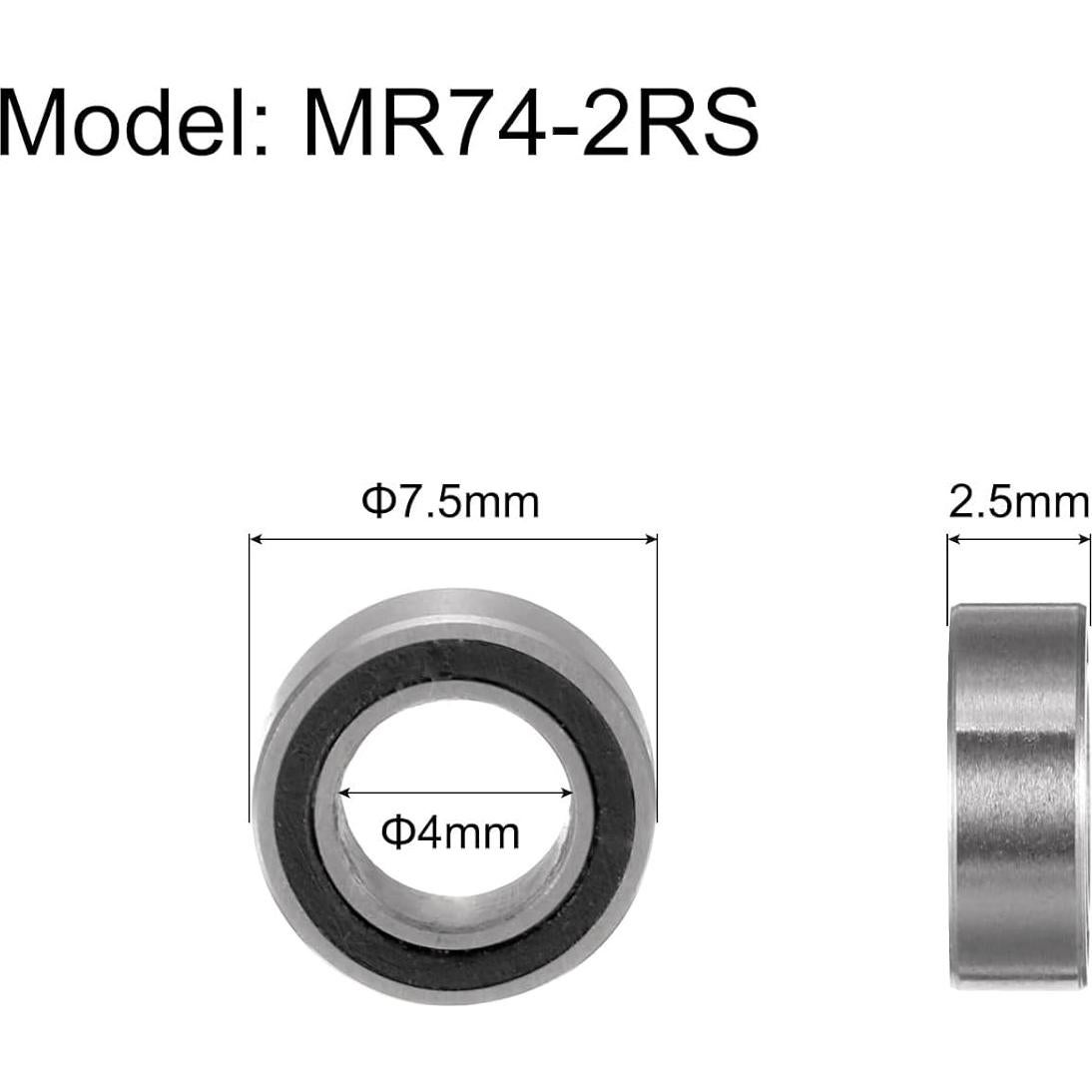 10 Rodamientos de Bolas MR74-2RS Doble Sellado 2.5x7x4mm