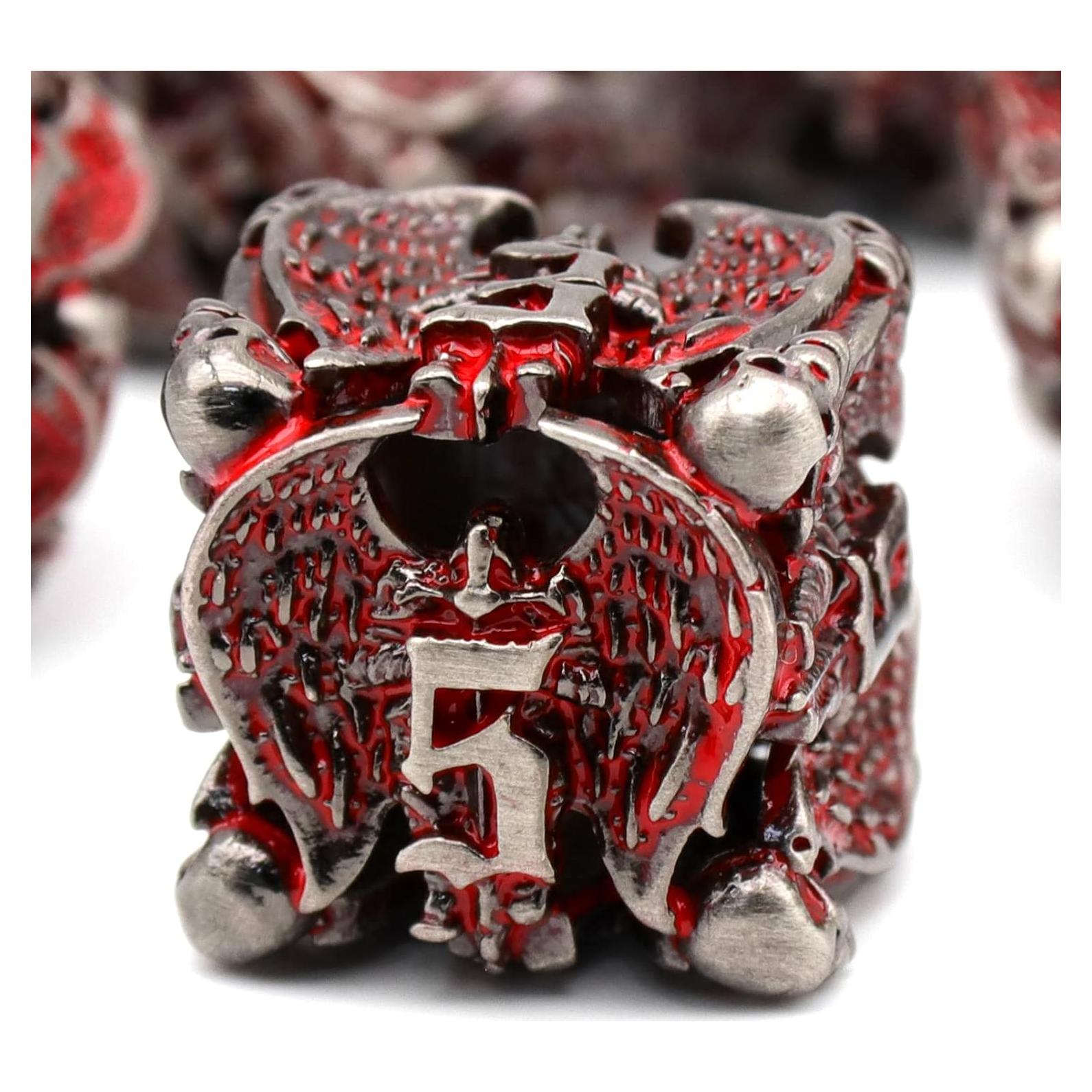 DND Dice, Metal Dice Set D&D Dungeons and Dragons Dices, Hollow Dice Set Polyhedral Dice Role Playing Dice Gaming D and D Dice for Board Game RPG (Angel Blood)