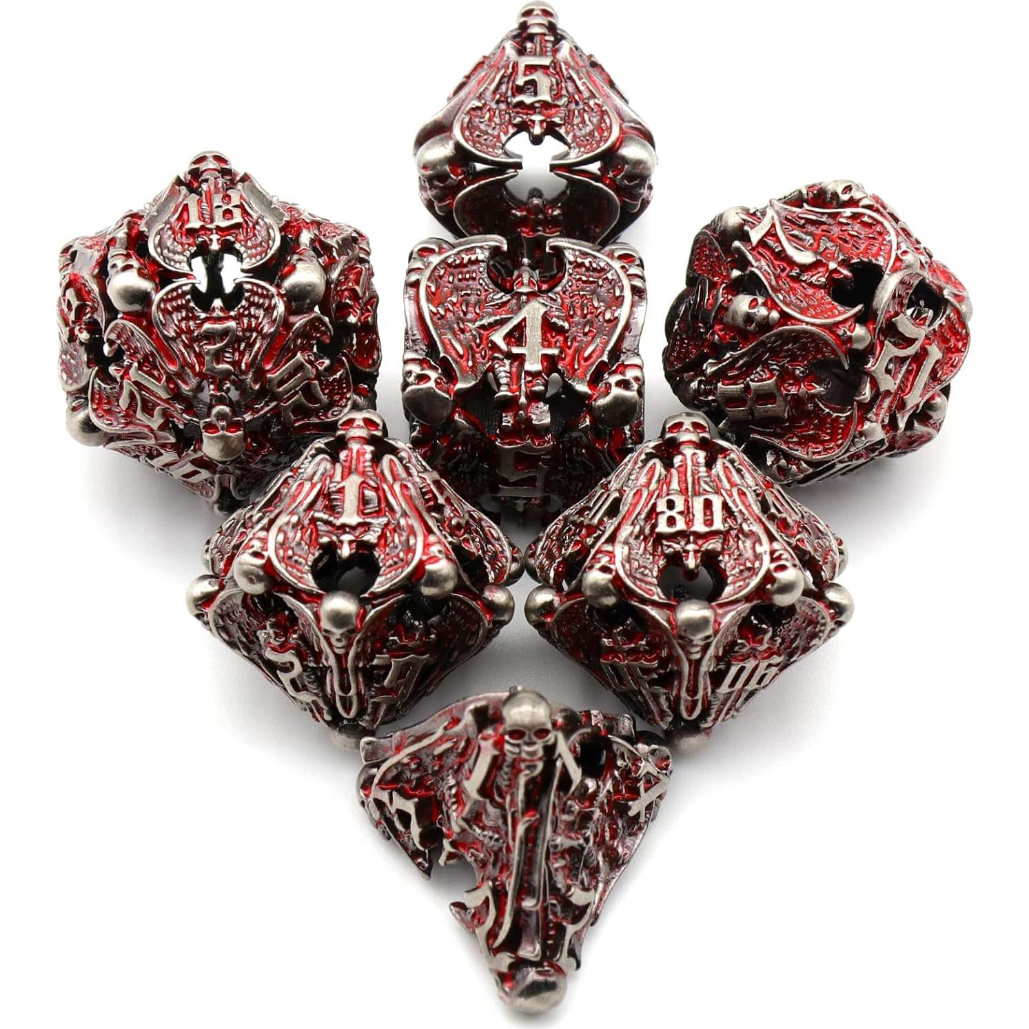 DND Dice, Metal Dice Set D&D Dungeons and Dragons Dices, Hollow Dice Set Polyhedral Dice Role Playing Dice Gaming D and D Dice for Board Game RPG (Angel Blood)