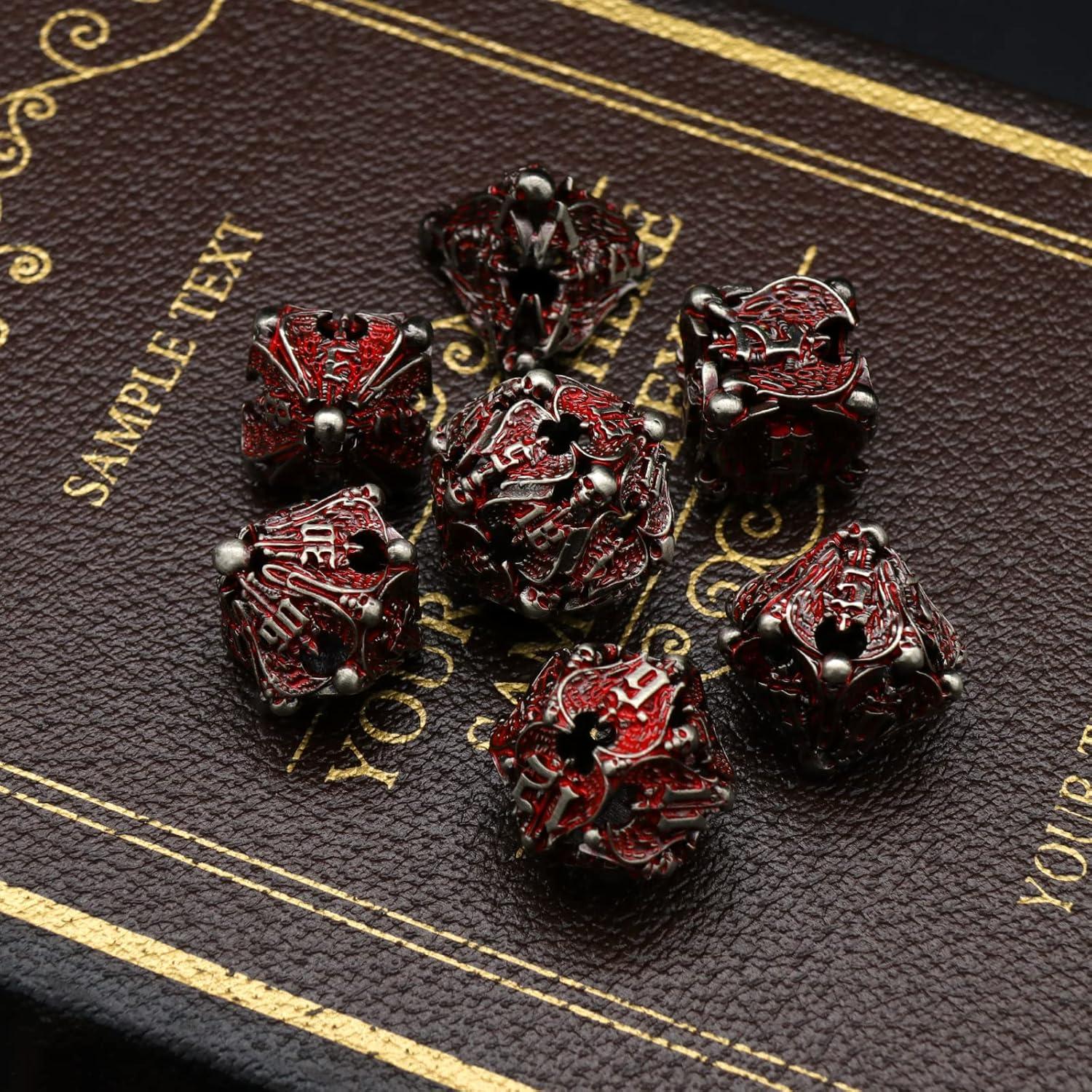 DND Dice, Metal Dice Set D&D Dungeons and Dragons Dices, Hollow Dice Set Polyhedral Dice Role Playing Dice Gaming D and D Dice for Board Game RPG (Angel Blood)
