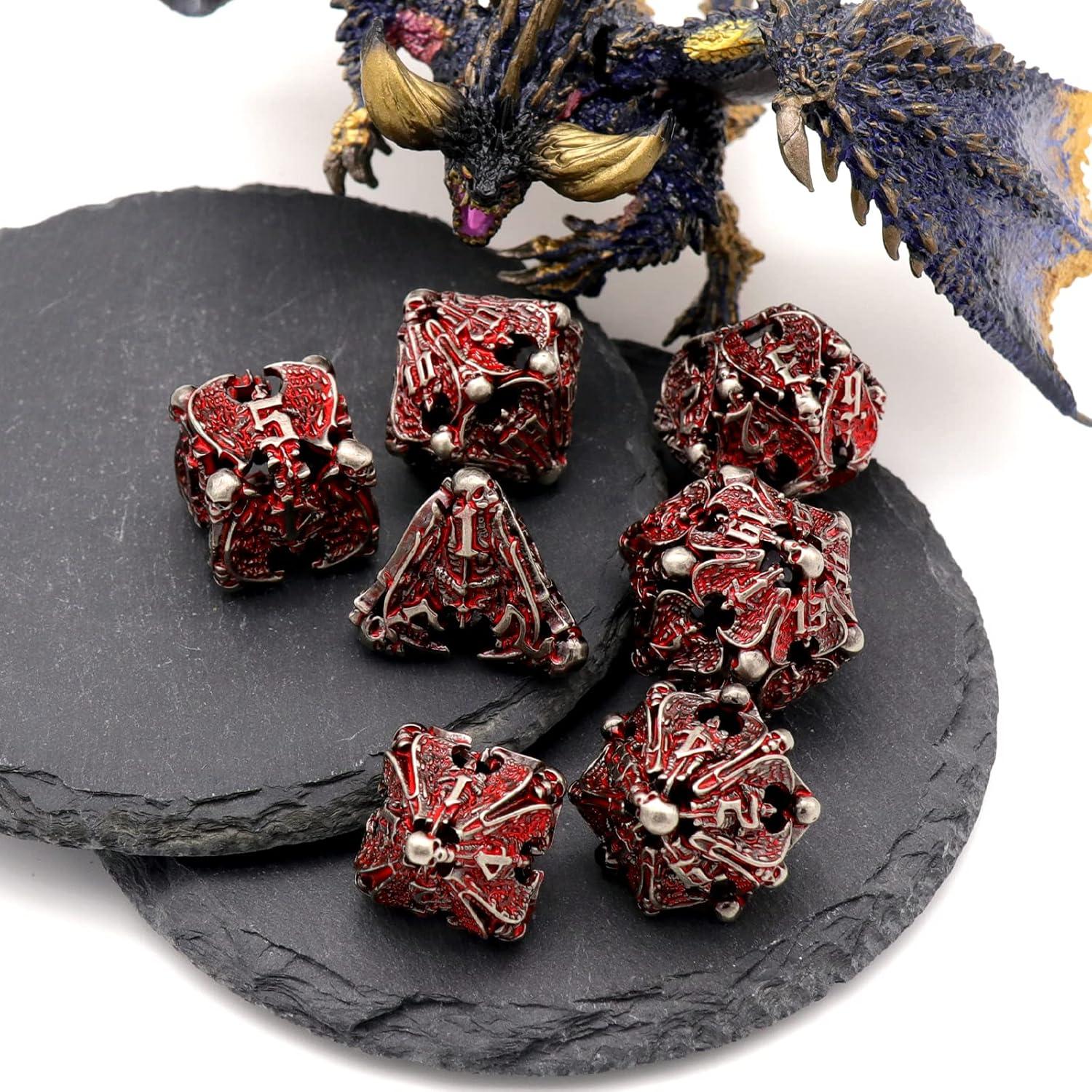 DND Dice, Metal Dice Set D&D Dungeons and Dragons Dices, Hollow Dice Set Polyhedral Dice Role Playing Dice Gaming D and D Dice for Board Game RPG (Angel Blood)