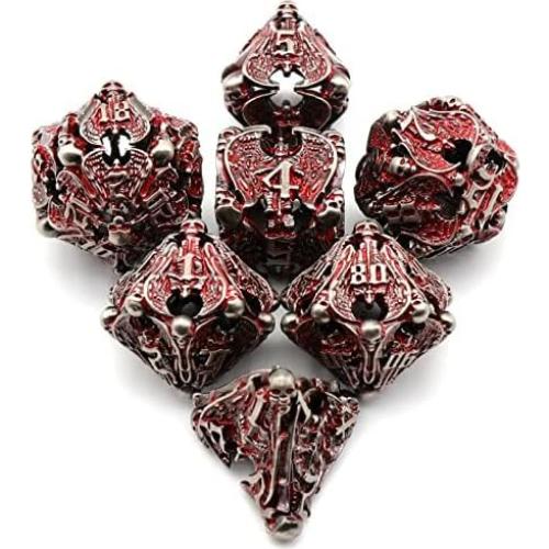 DND Dice, Metal Dice Set D&D Dungeons and Dragons Dices, Hollow Dice Set Polyhedral Dice Role Playing Dice Gaming D and D Dice for Board Game RPG (Angel Blood)
