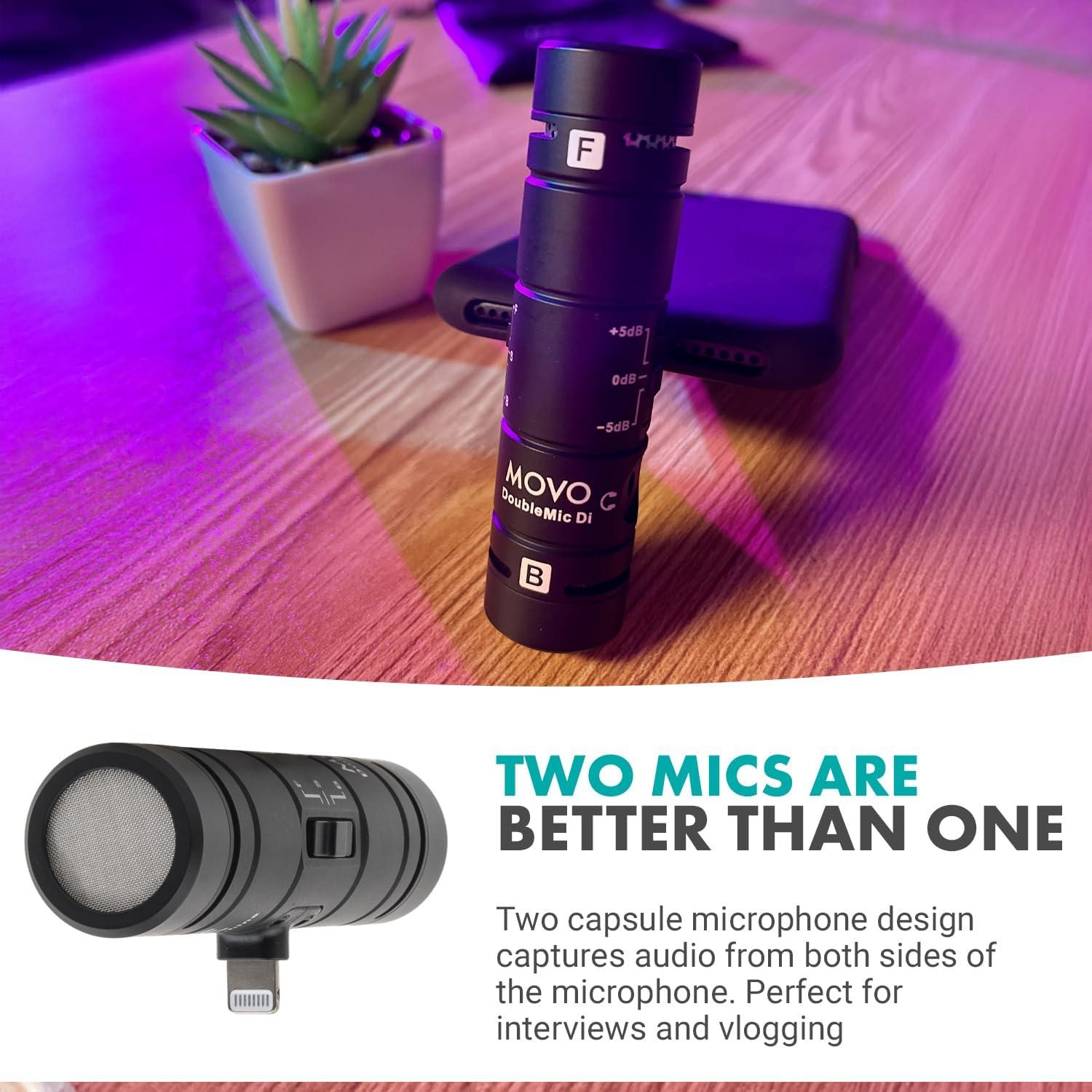 Micrófono Movo DoubleMic-DI Doble Cápsula para iPhone