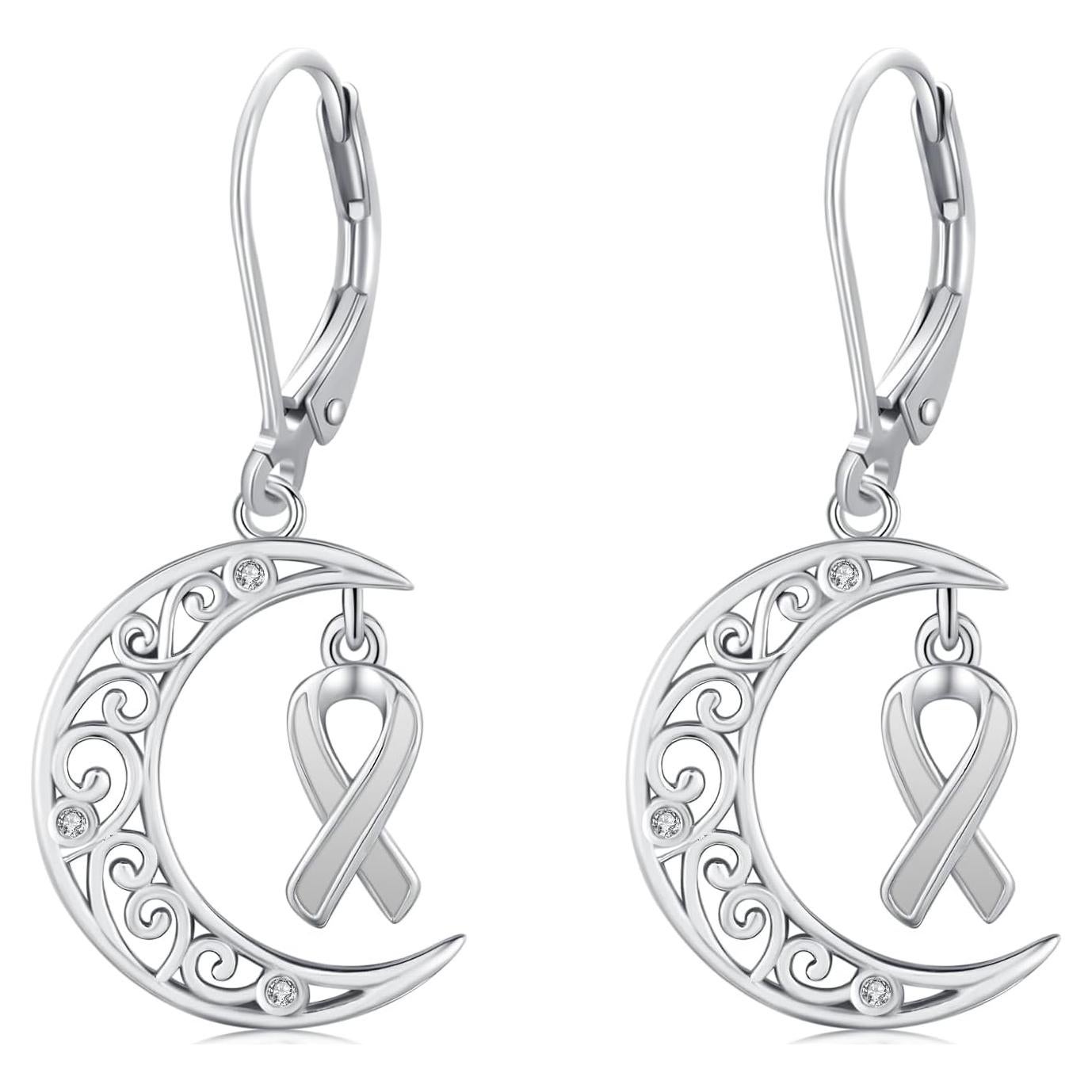 Pendientes de Plata 925 con Cinta y Luna para Mujeres
