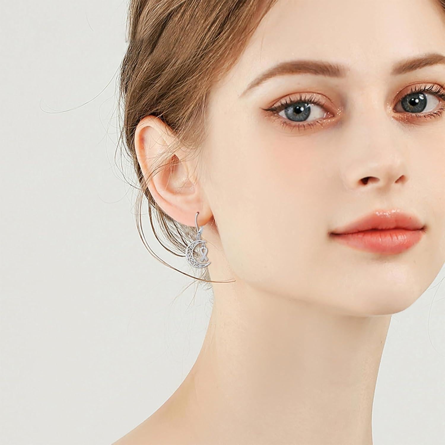 Pendientes de Plata 925 con Cinta y Luna para Mujeres