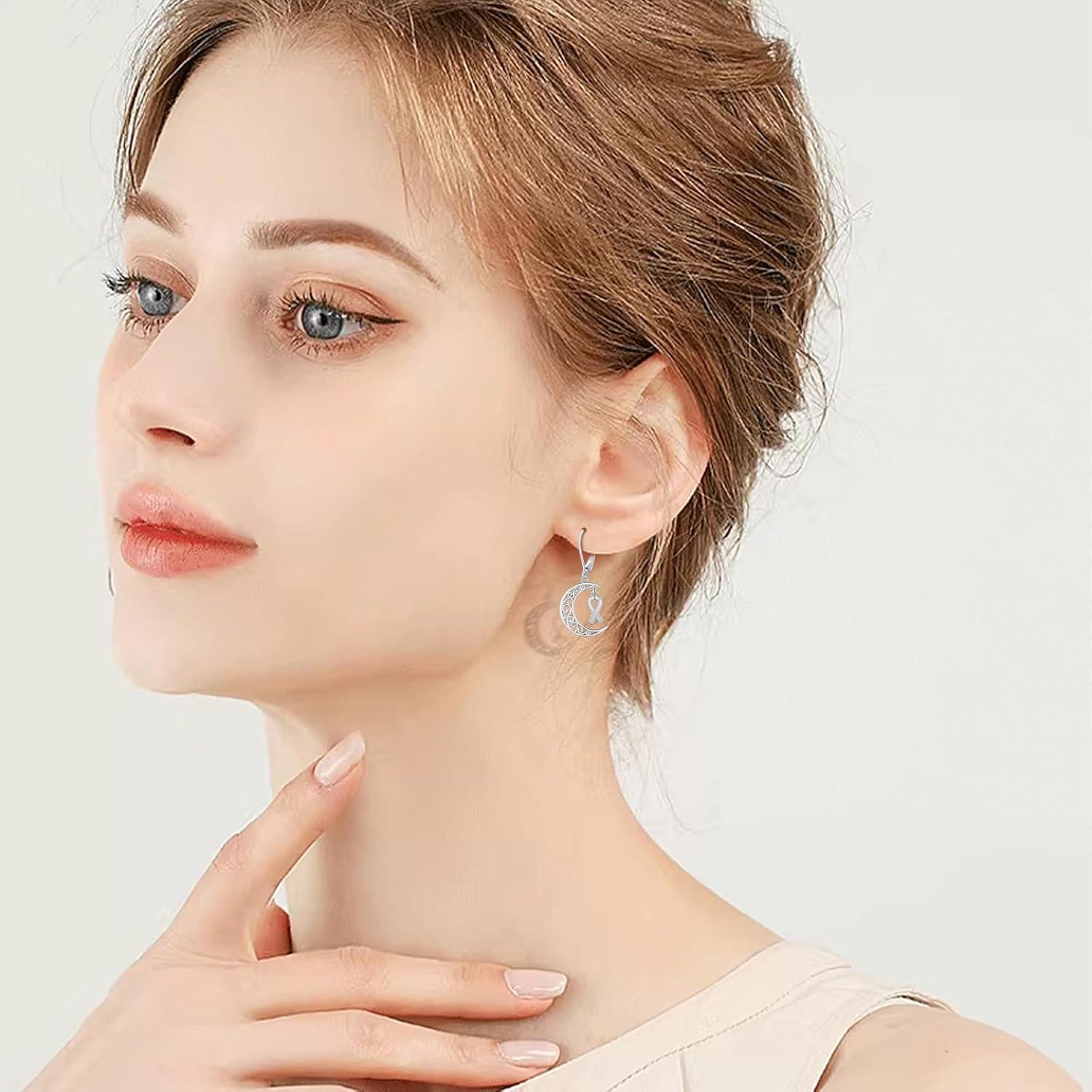 Pendientes de Plata 925 con Cinta y Luna para Mujeres