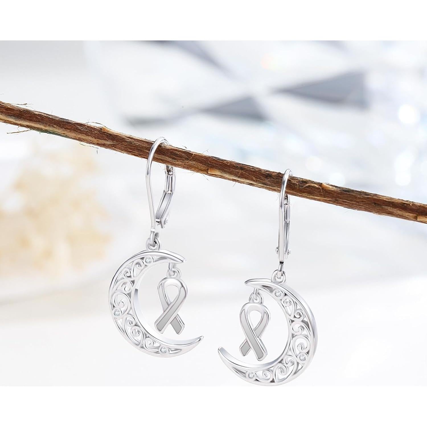 Pendientes de Plata 925 con Cinta y Luna para Mujeres