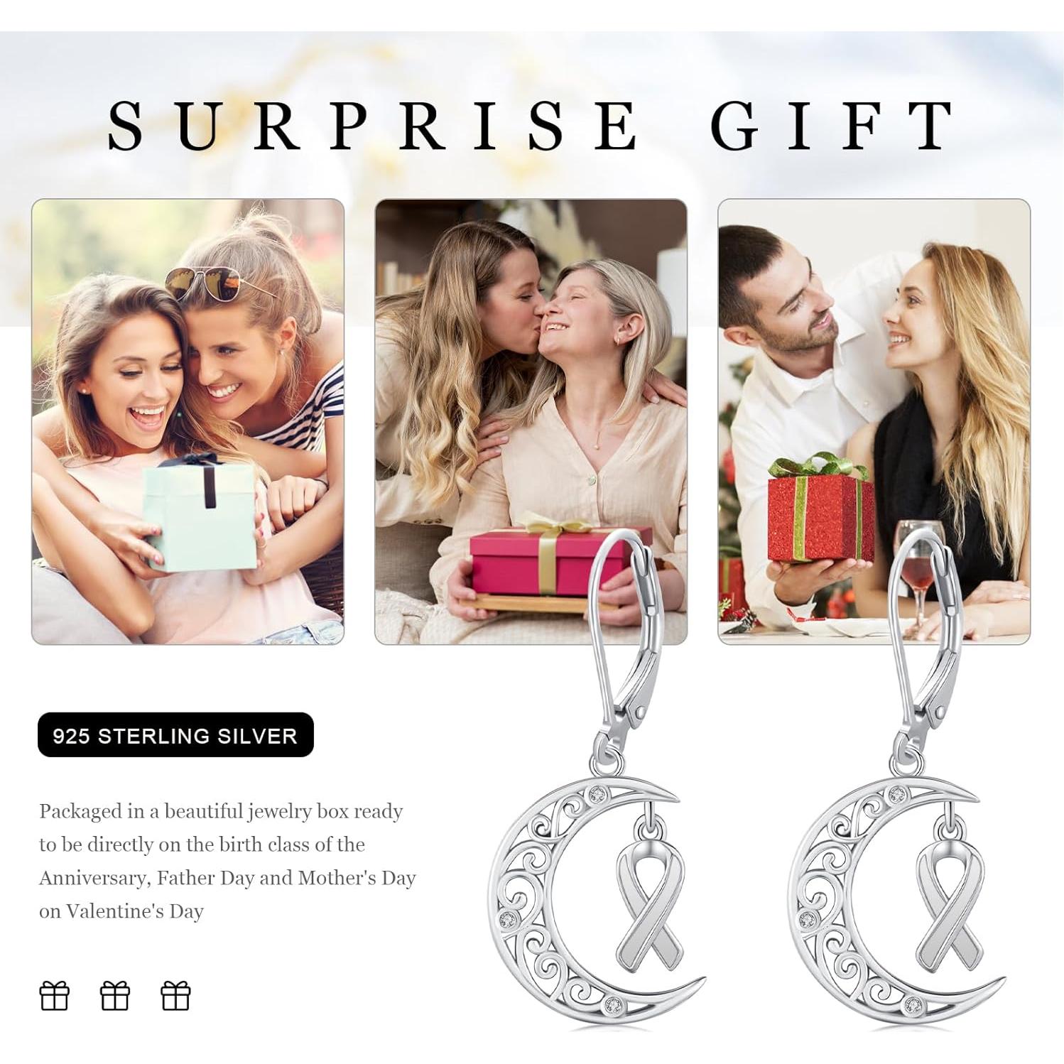 Pendientes de Plata 925 con Cinta y Luna para Mujeres