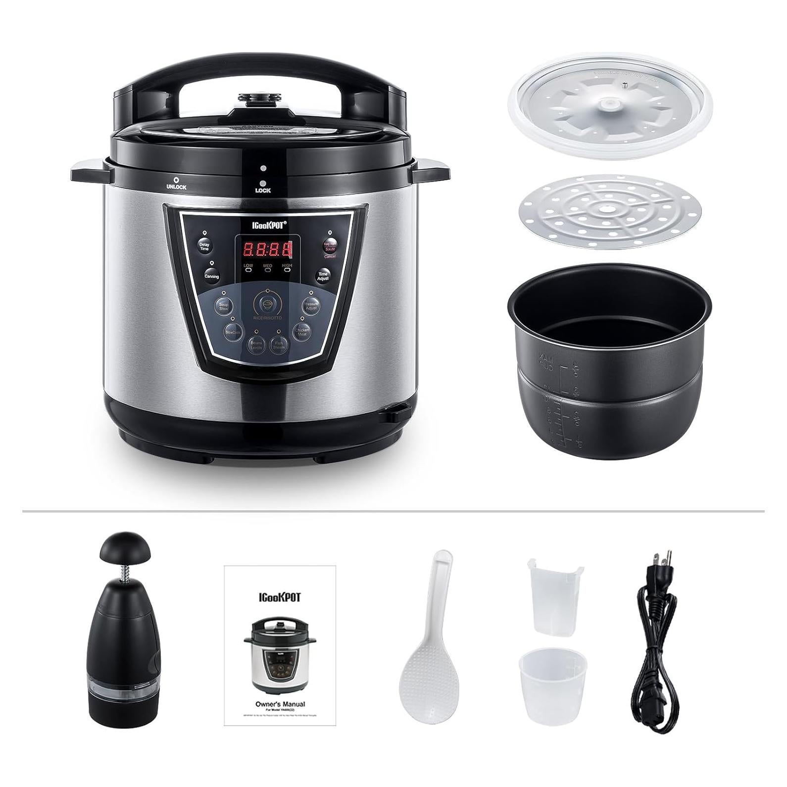 Olla de Presión Eléctrica ICOOKPOT 6 Qt 9 en 1 Acero Inoxidable
