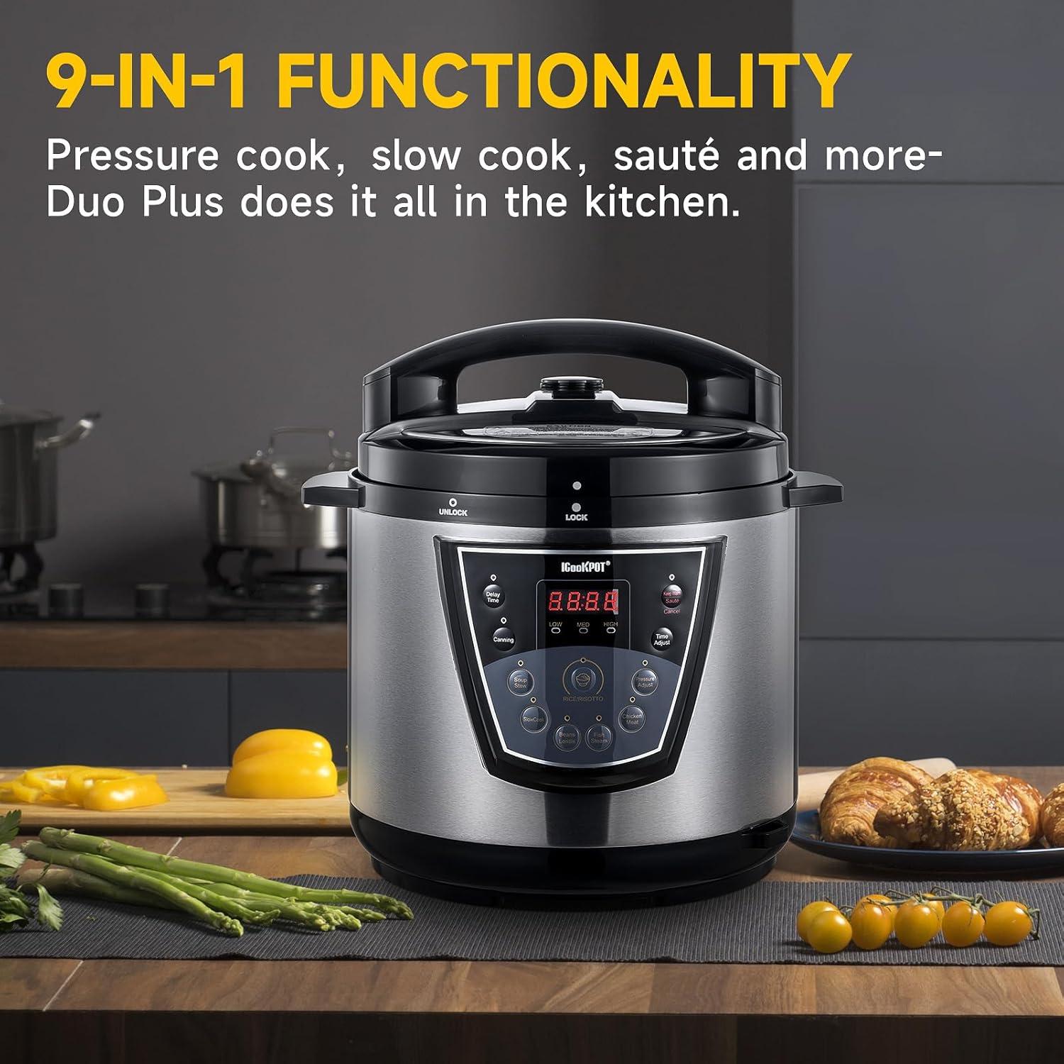 Olla de Presión Eléctrica ICOOKPOT 6 Qt 9 en 1 Acero Inoxidable