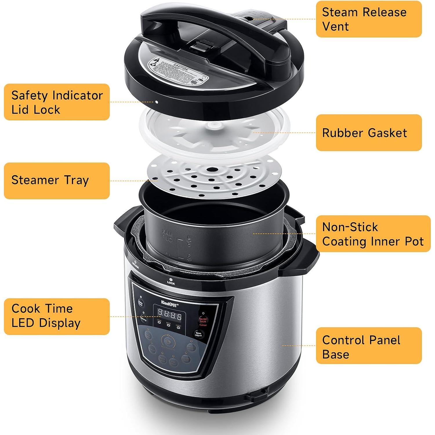 Olla de Presión Eléctrica ICOOKPOT 6 Qt 9 en 1 Acero Inoxidable