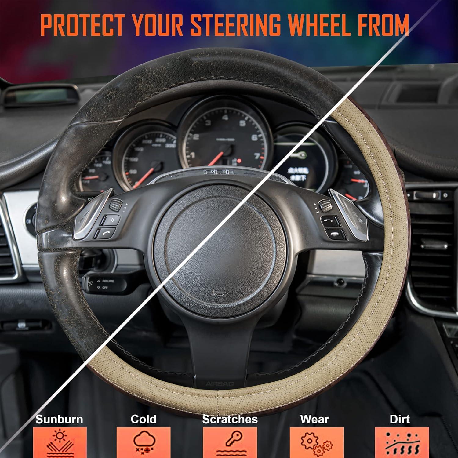 Funda de Volante Beige CAR PASS 14.5-15" Antideslizante