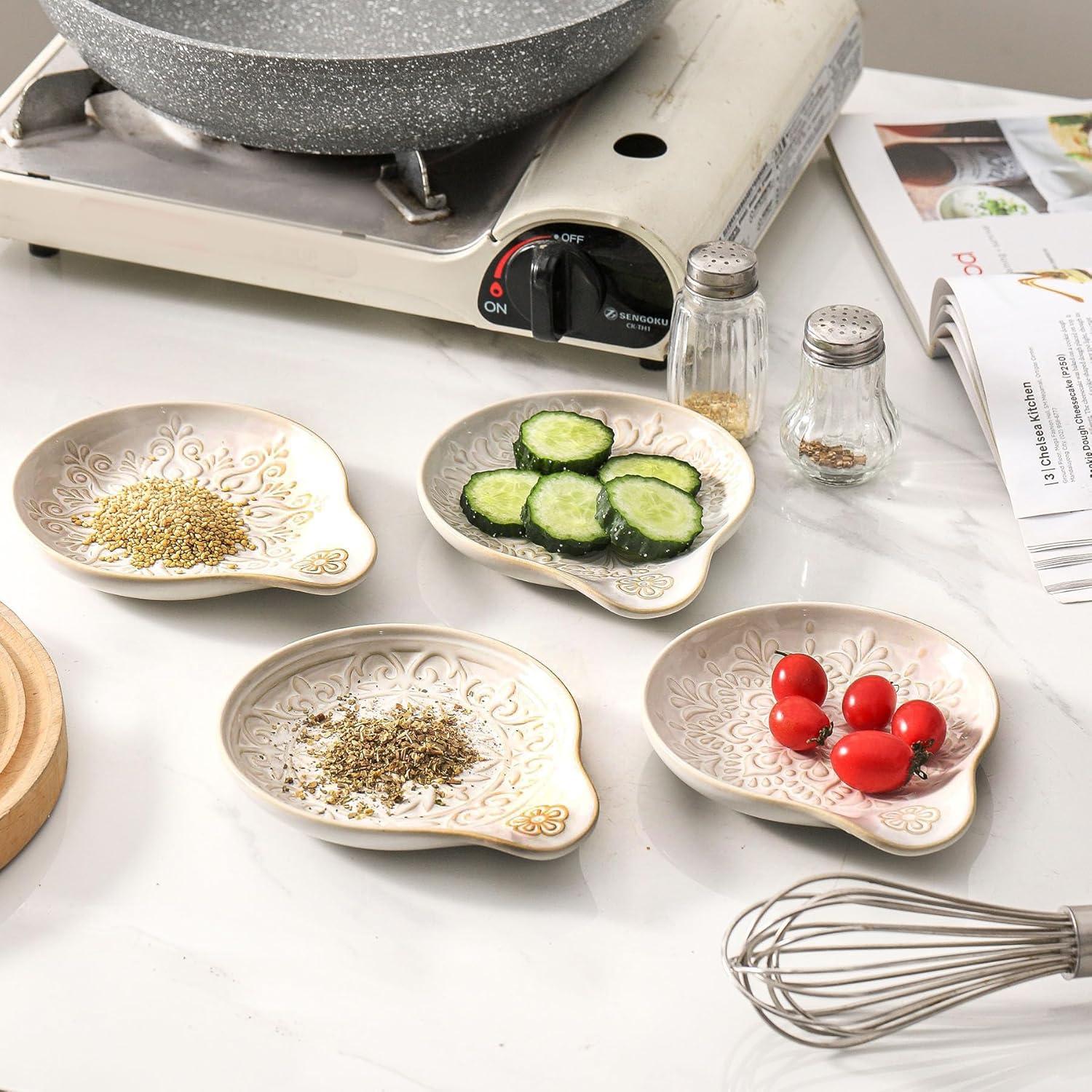 Soporte de Cucharas de Cerámica Howise Blanco Floral 12.7cm