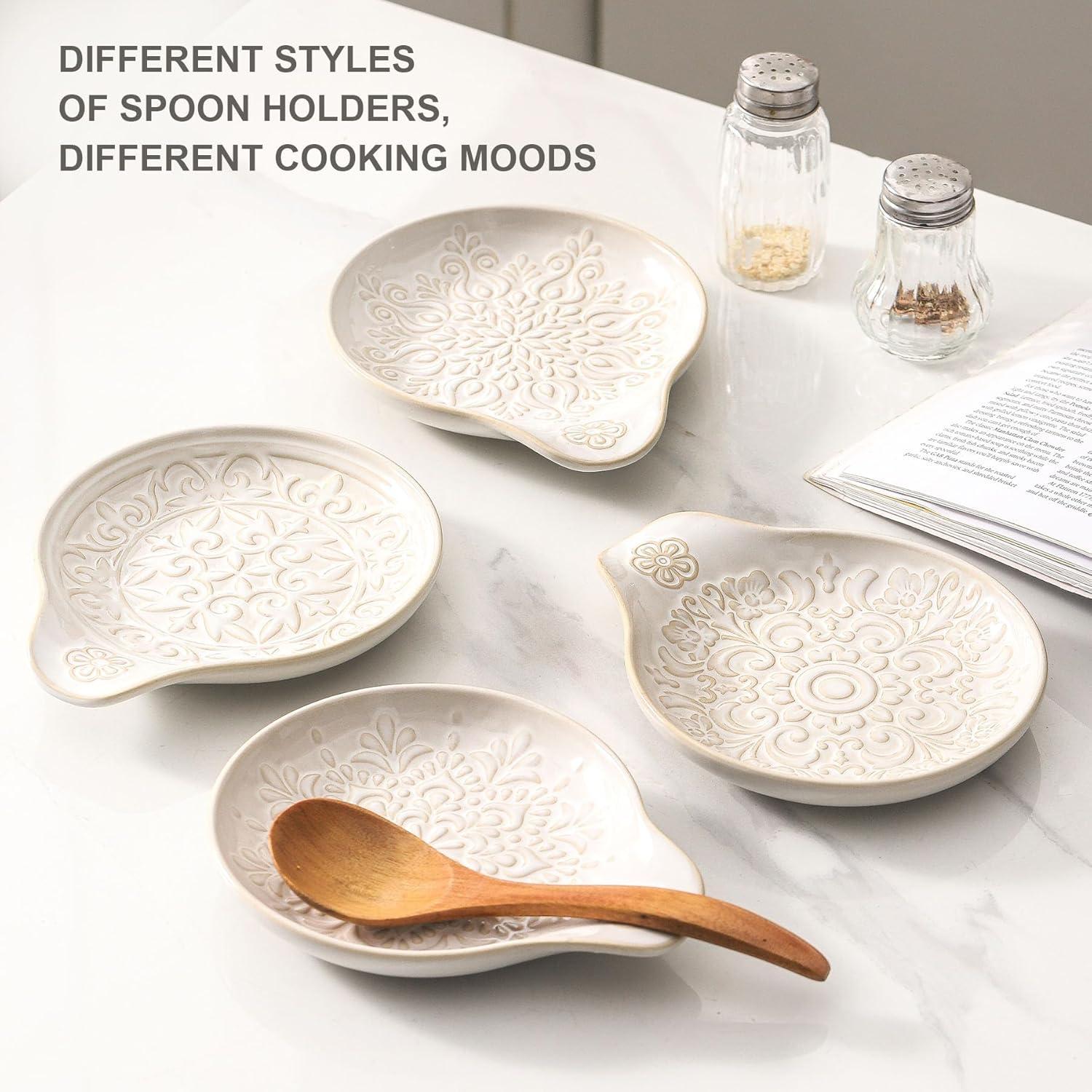 Soporte de Cucharas de Cerámica Howise Blanco Floral 12.7cm