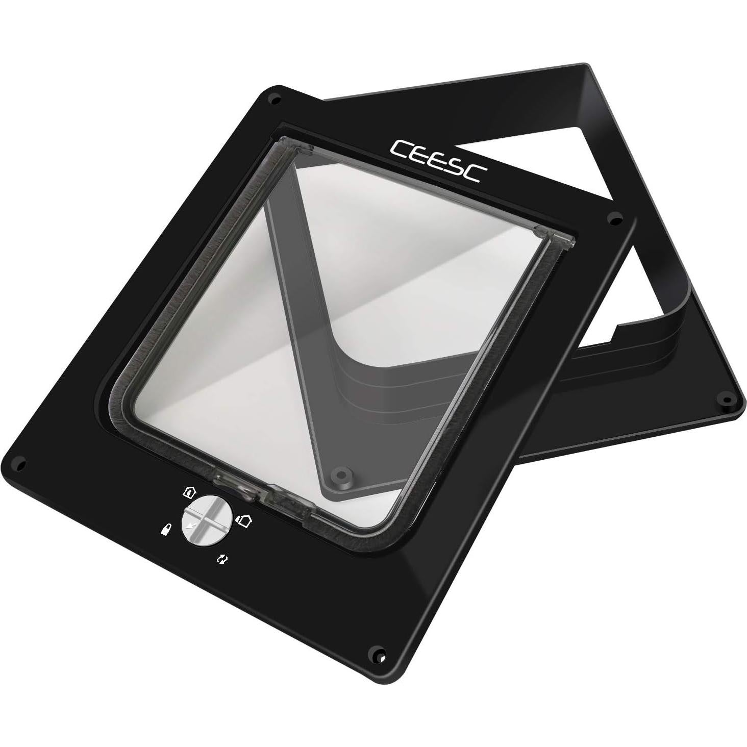 Puerta para Gatos CEESC L Negra Impermeable con Cerradura 4 Vías