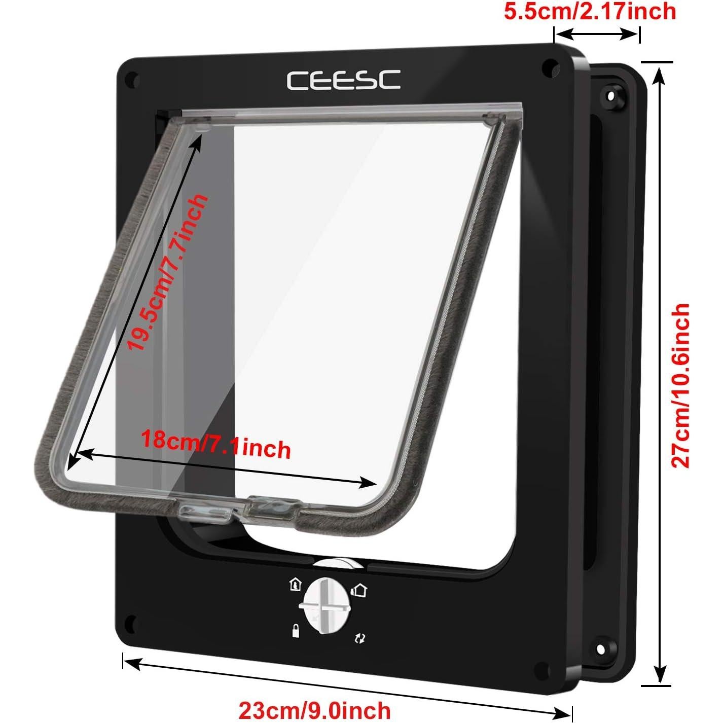 Puerta para Gatos CEESC L Negra Impermeable con Cerradura 4 Vías