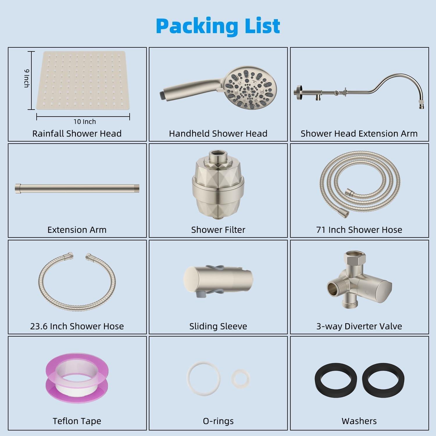 Cabezal de Ducha de Lluvia Hibbent 10'' con Filtro y Soporte