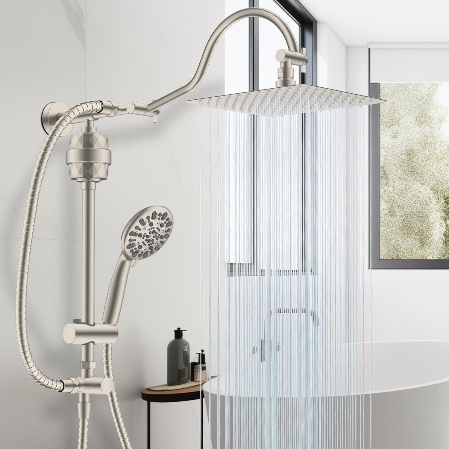 Cabezal de Ducha de Lluvia Hibbent 10'' con Filtro y Soporte