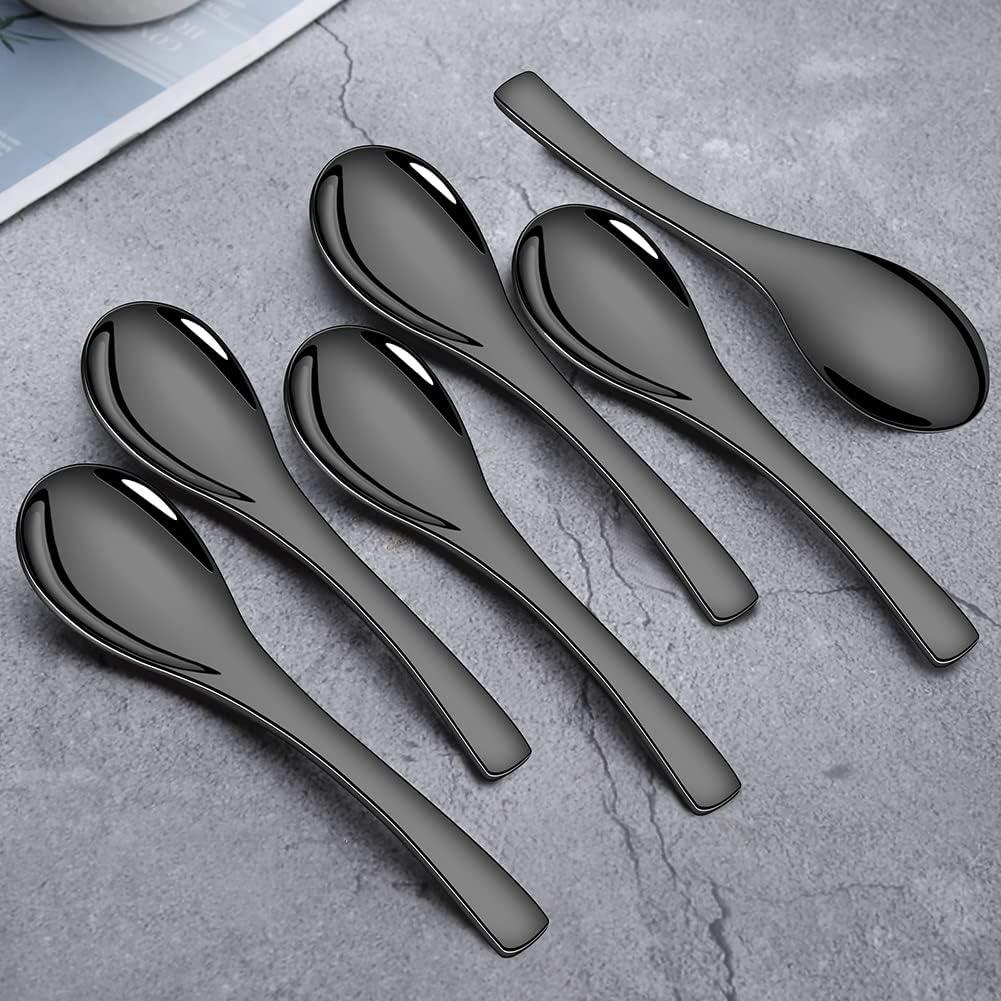 Juego de 6 cucharas de acero inoxidable AOOSY 16 cm negras