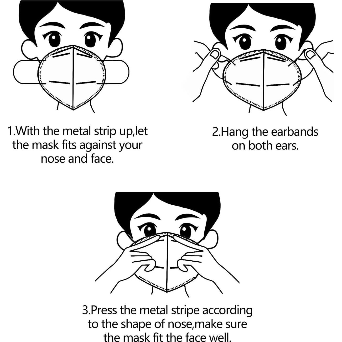 Mascarillas KN95 Negras 50PCS 5 Capas Filtro Eficiencia 95%