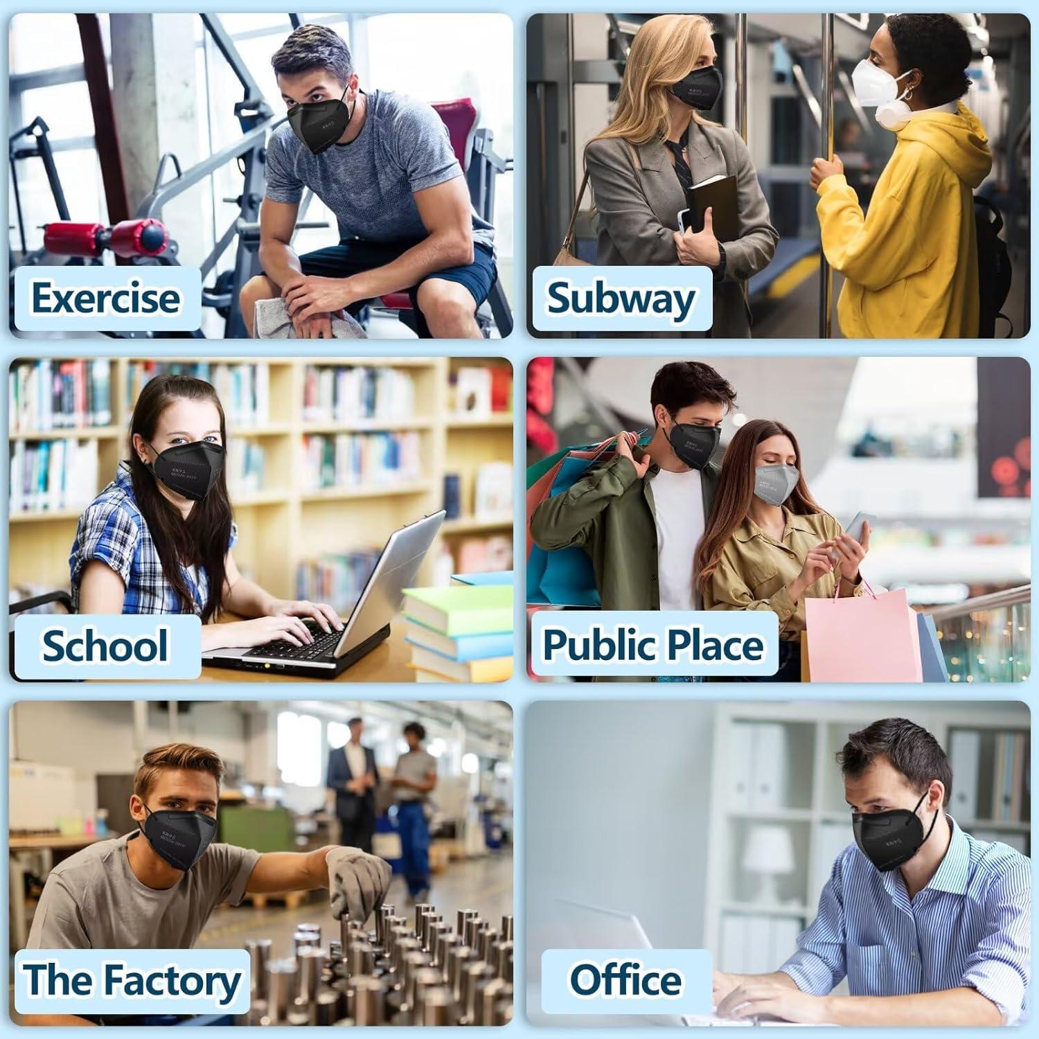 Mascarillas KN95 Negras 50PCS 5 Capas Filtro Eficiencia 95%