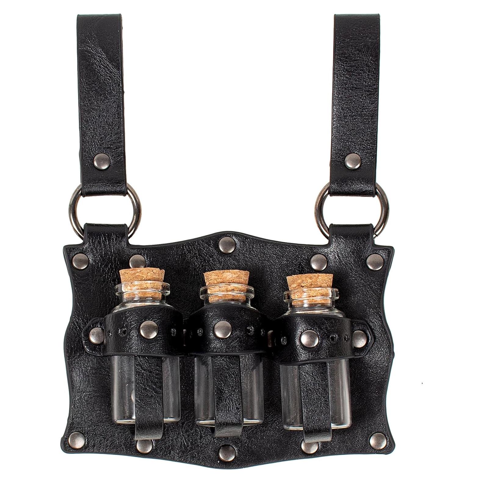 Soporte de Pociones de Cintura Medieval 3 Viales de Cristal