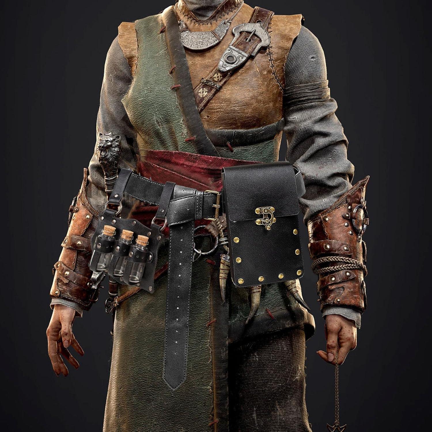 Soporte de Pociones de Cintura Medieval 3 Viales de Cristal