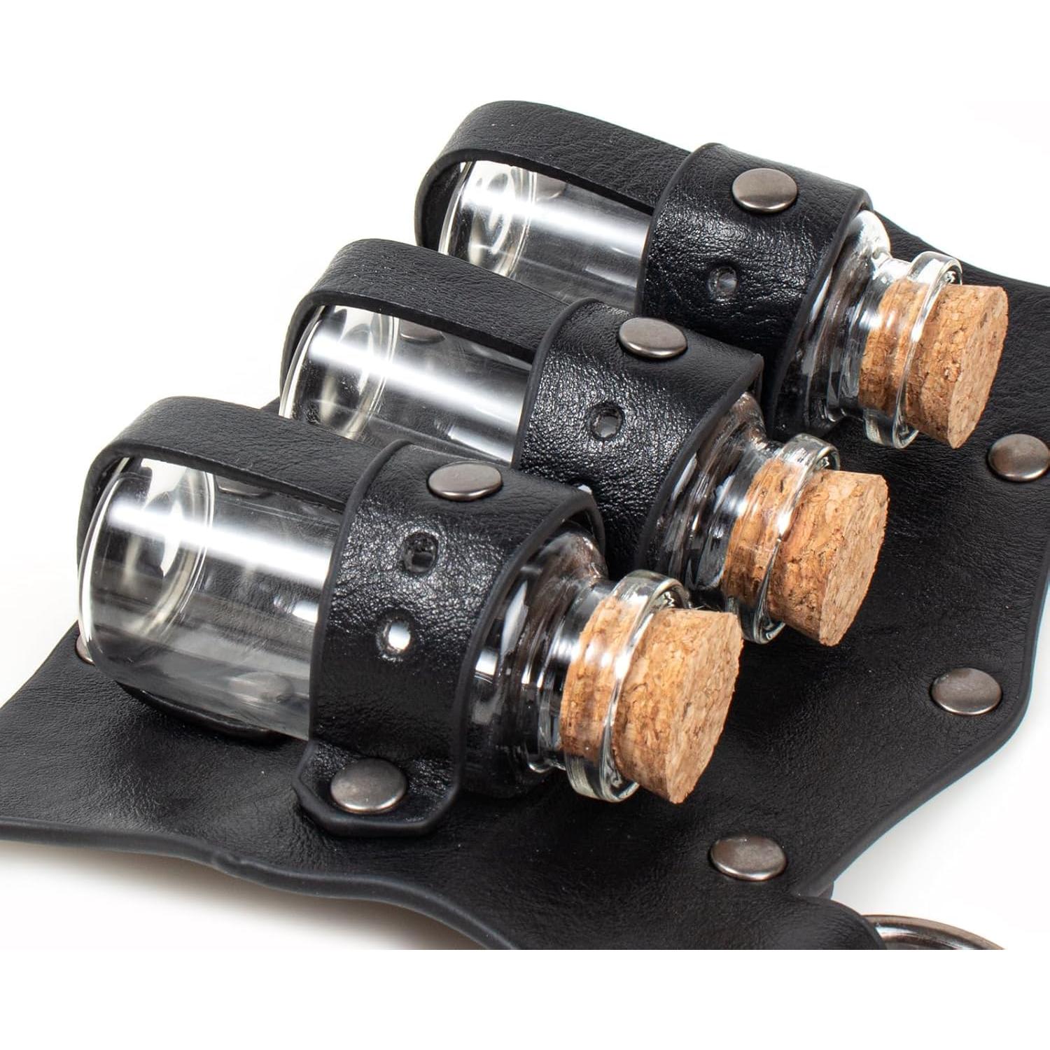 Soporte de Pociones de Cintura Medieval 3 Viales de Cristal