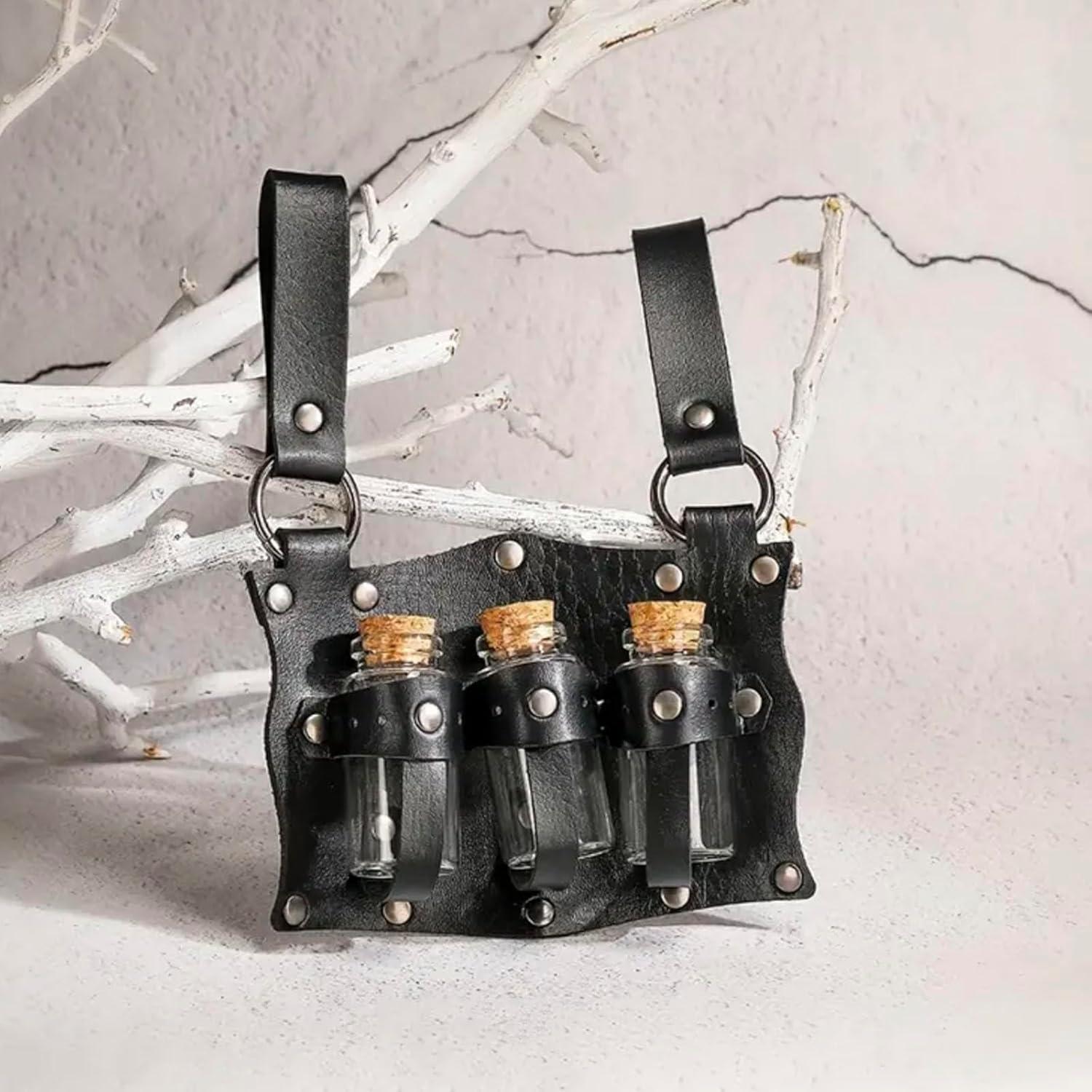 Soporte de Pociones de Cintura Medieval 3 Viales de Cristal