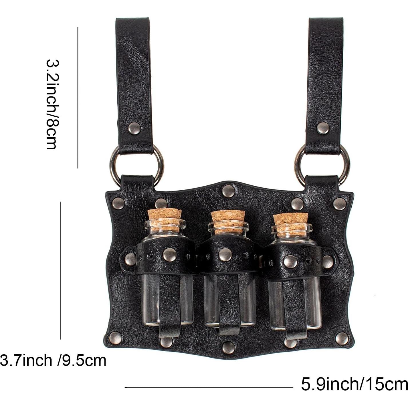 Soporte de Pociones de Cintura Medieval 3 Viales de Cristal