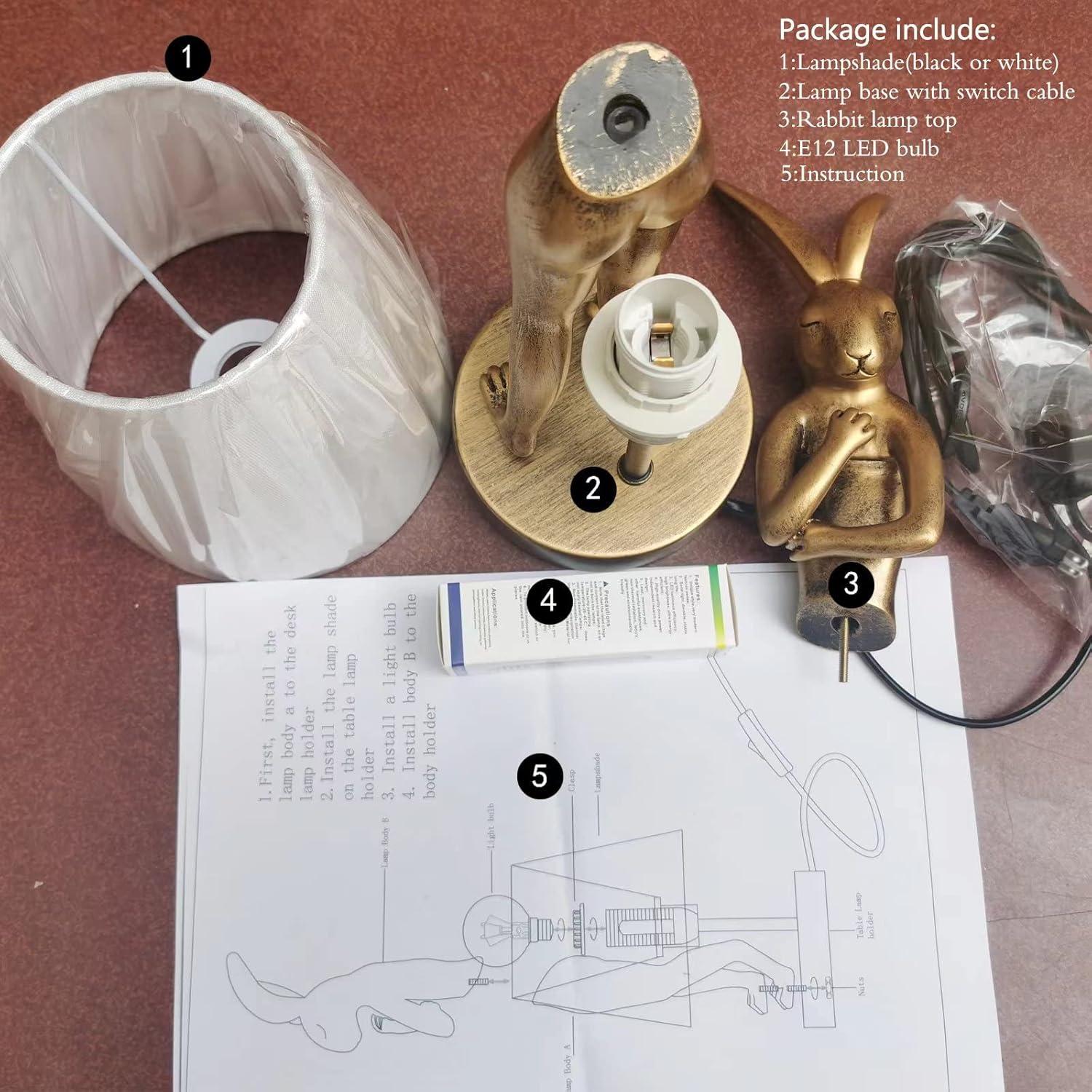 Lámpara de mesa conejo dorado NorDiem 40 cm LED blanca