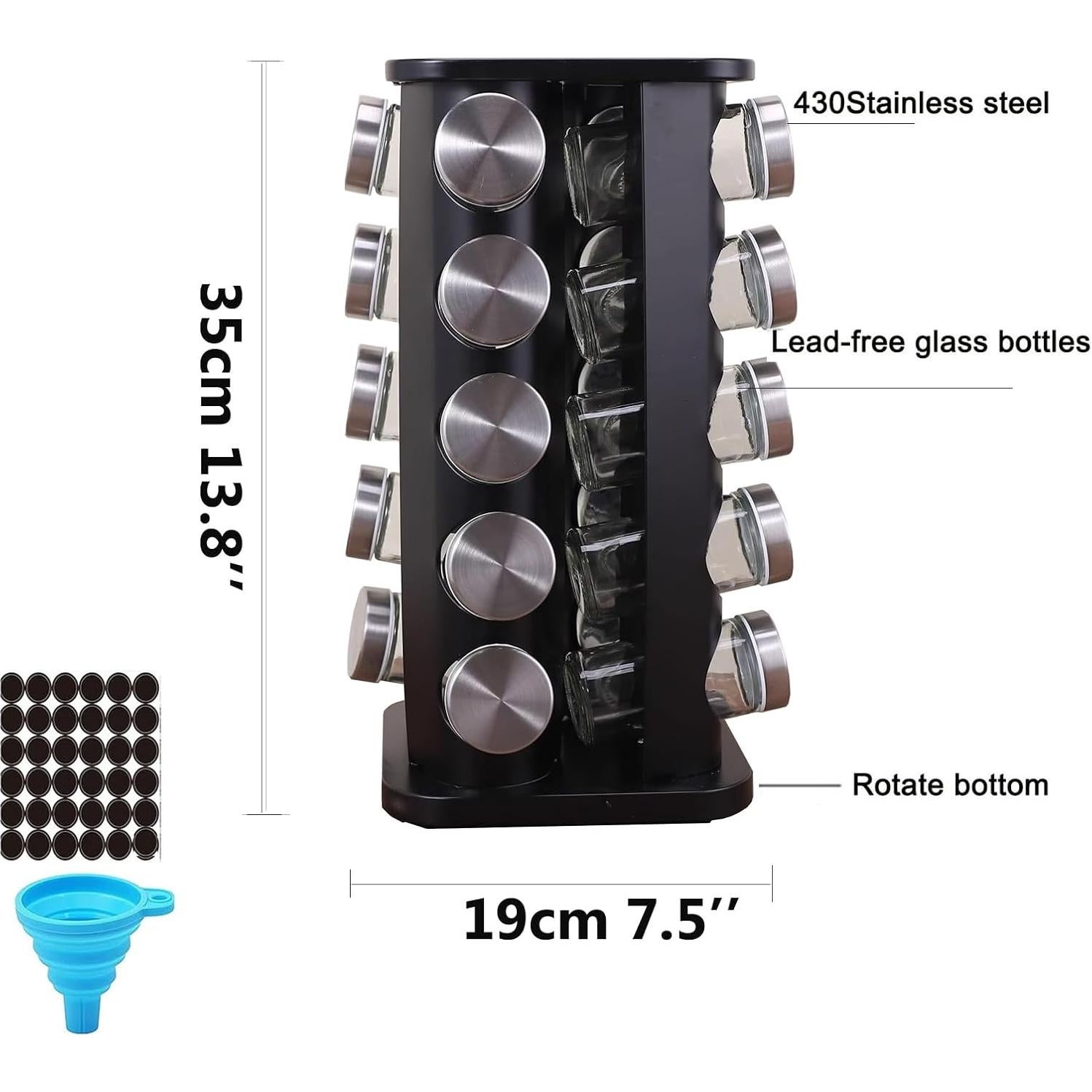 Estante de especias giratorio VaNaeni 20 frascos acero inoxidable