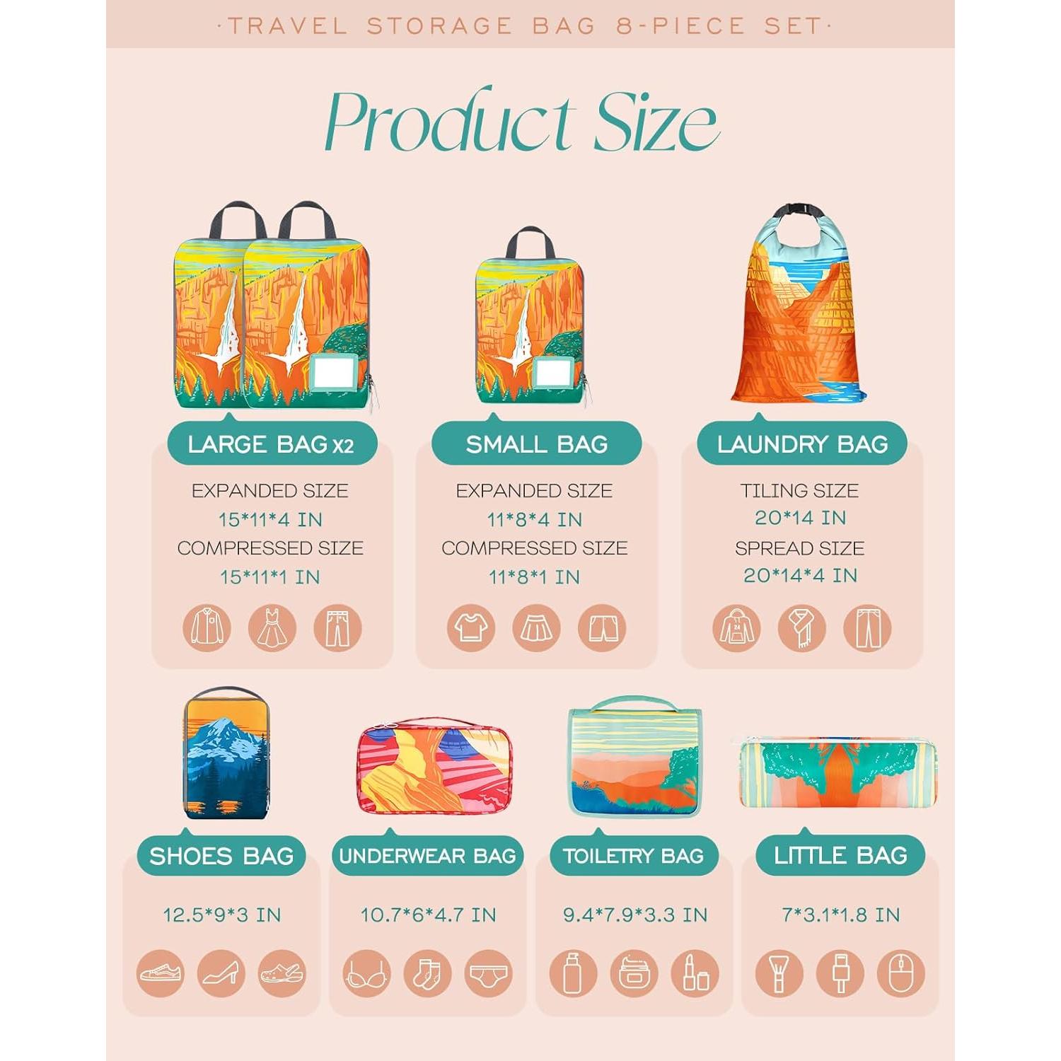 Set de 8 Cubos de Compresión Miss Adola para Viaje Colorido