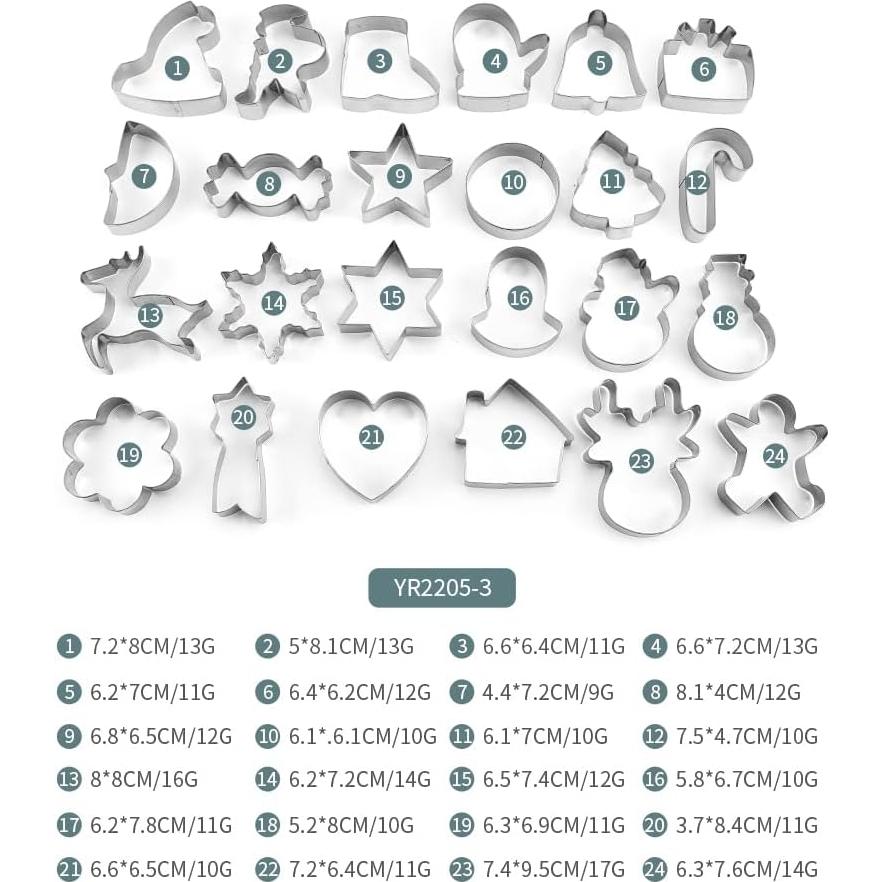 Juego de Cortadores de Galletas de Navidad WGPG - 24 Piezas de Acero Inoxidable