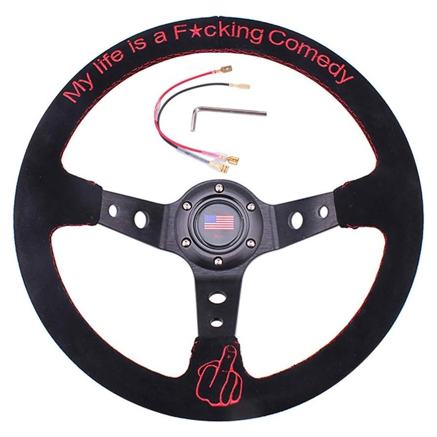 Volante de Carreras RASTP 34.5 cm Suede Universal con Claxon