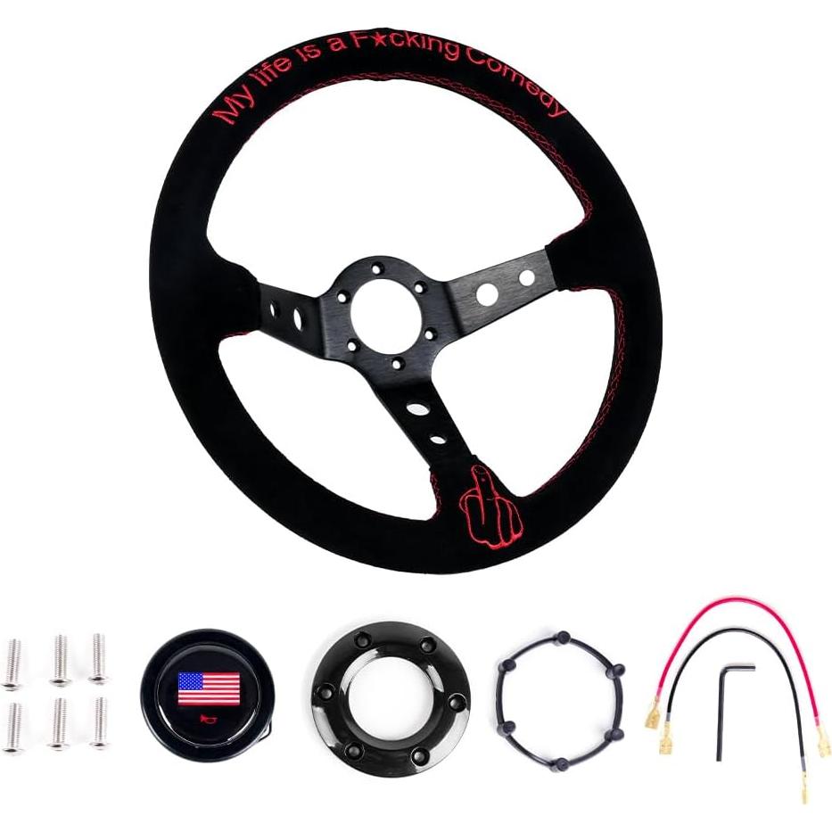 Volante de Carreras RASTP 34.5 cm Suede Universal con Claxon