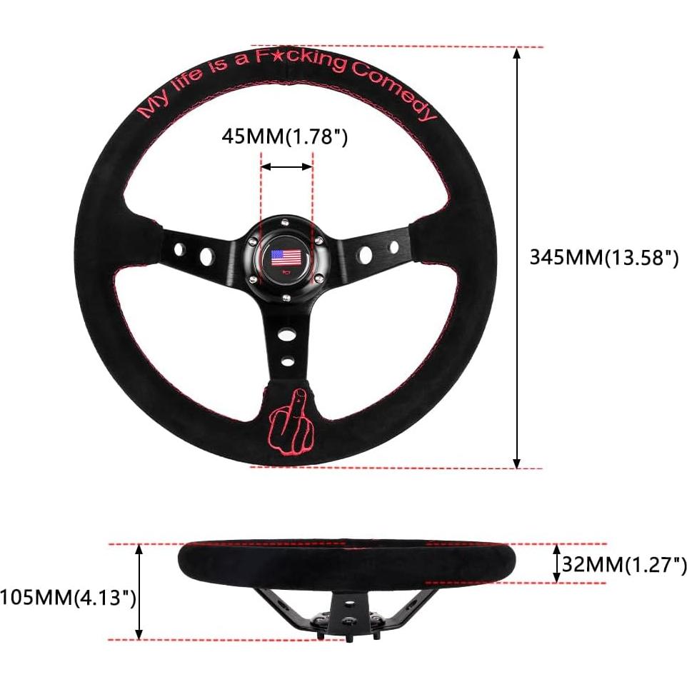 Volante de Carreras RASTP 34.5 cm Suede Universal con Claxon