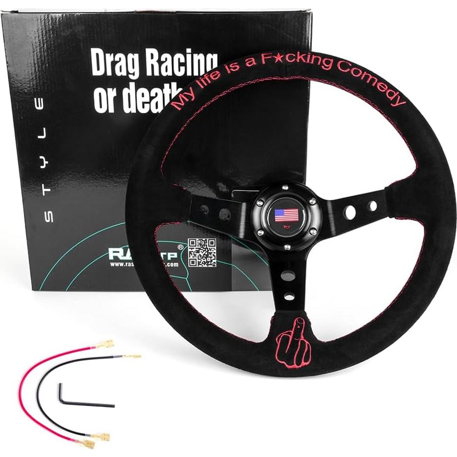 Volante de Carreras RASTP 34.5 cm Suede Universal con Claxon