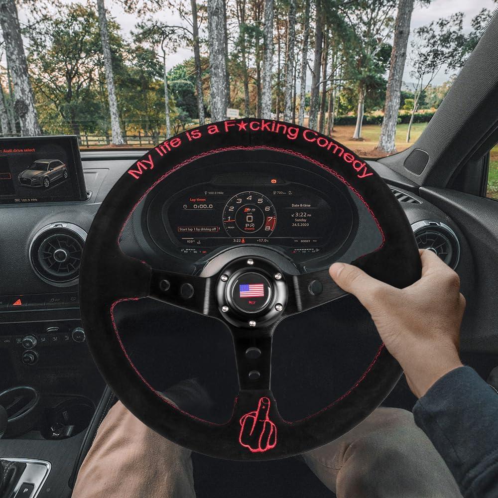 Volante de Carreras RASTP 34.5 cm Suede Universal con Claxon