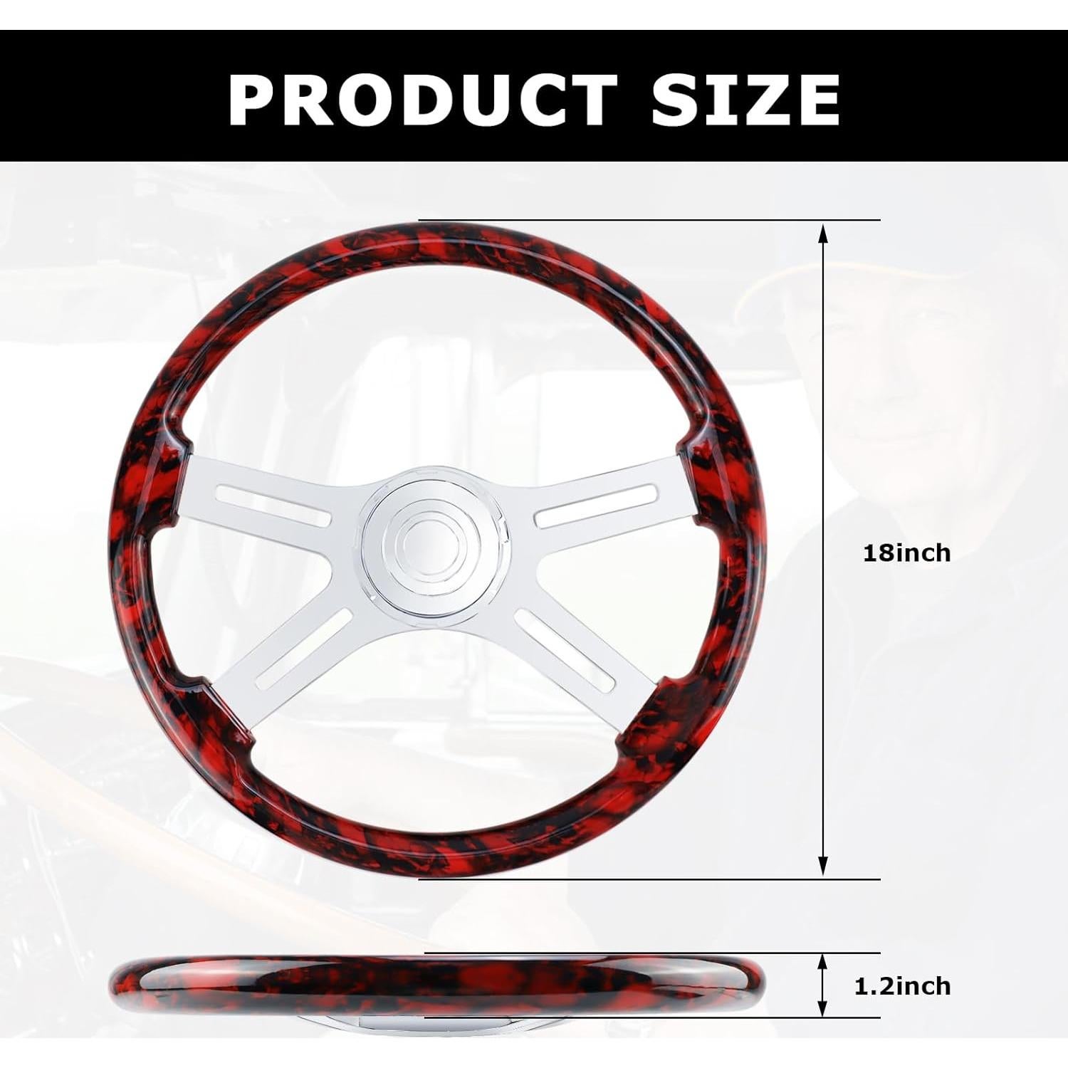 Volante de Camión QYMOPAY 18" Madera Roja 4 Rayos Aluminio