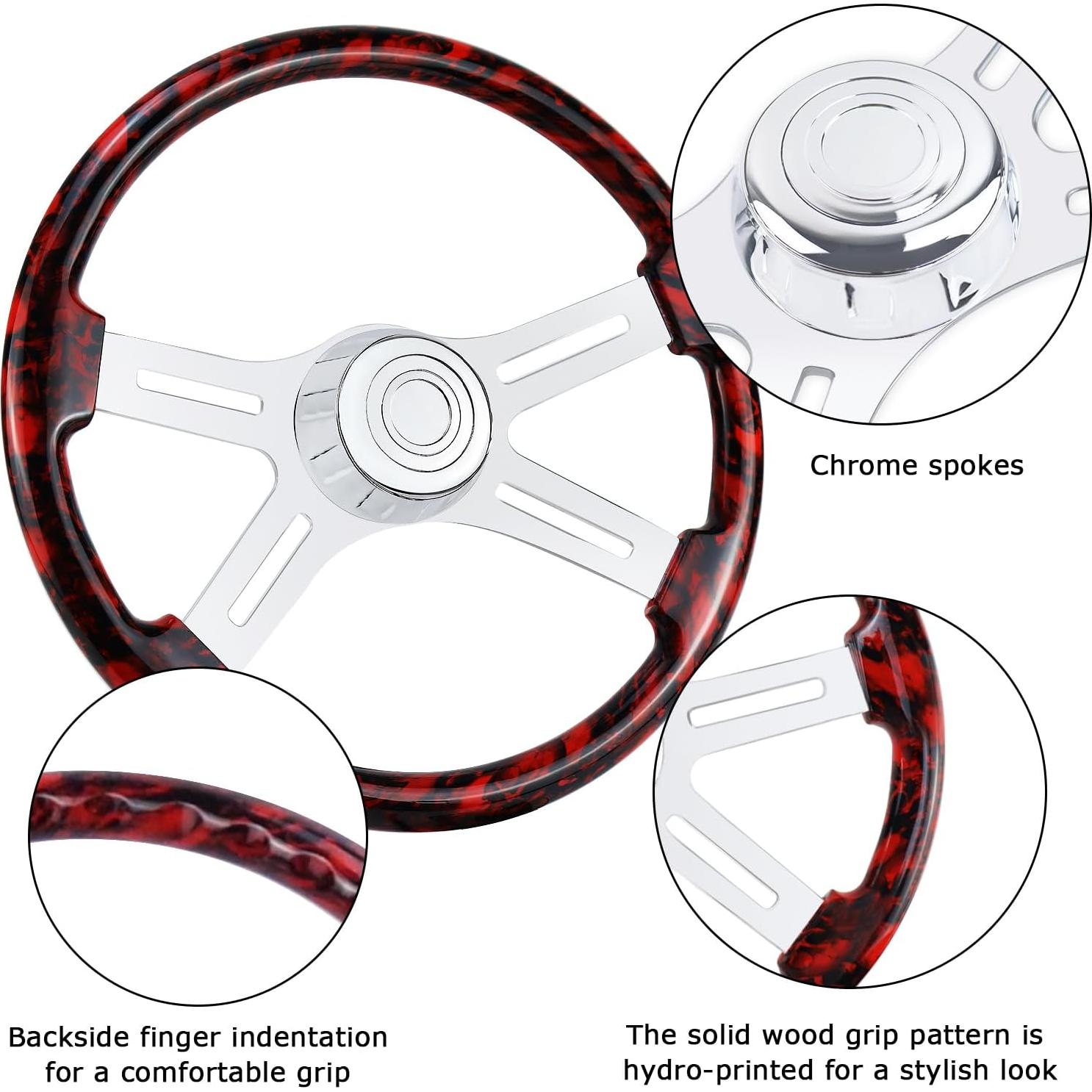 Volante de Camión QYMOPAY 18" Madera Roja 4 Rayos Aluminio